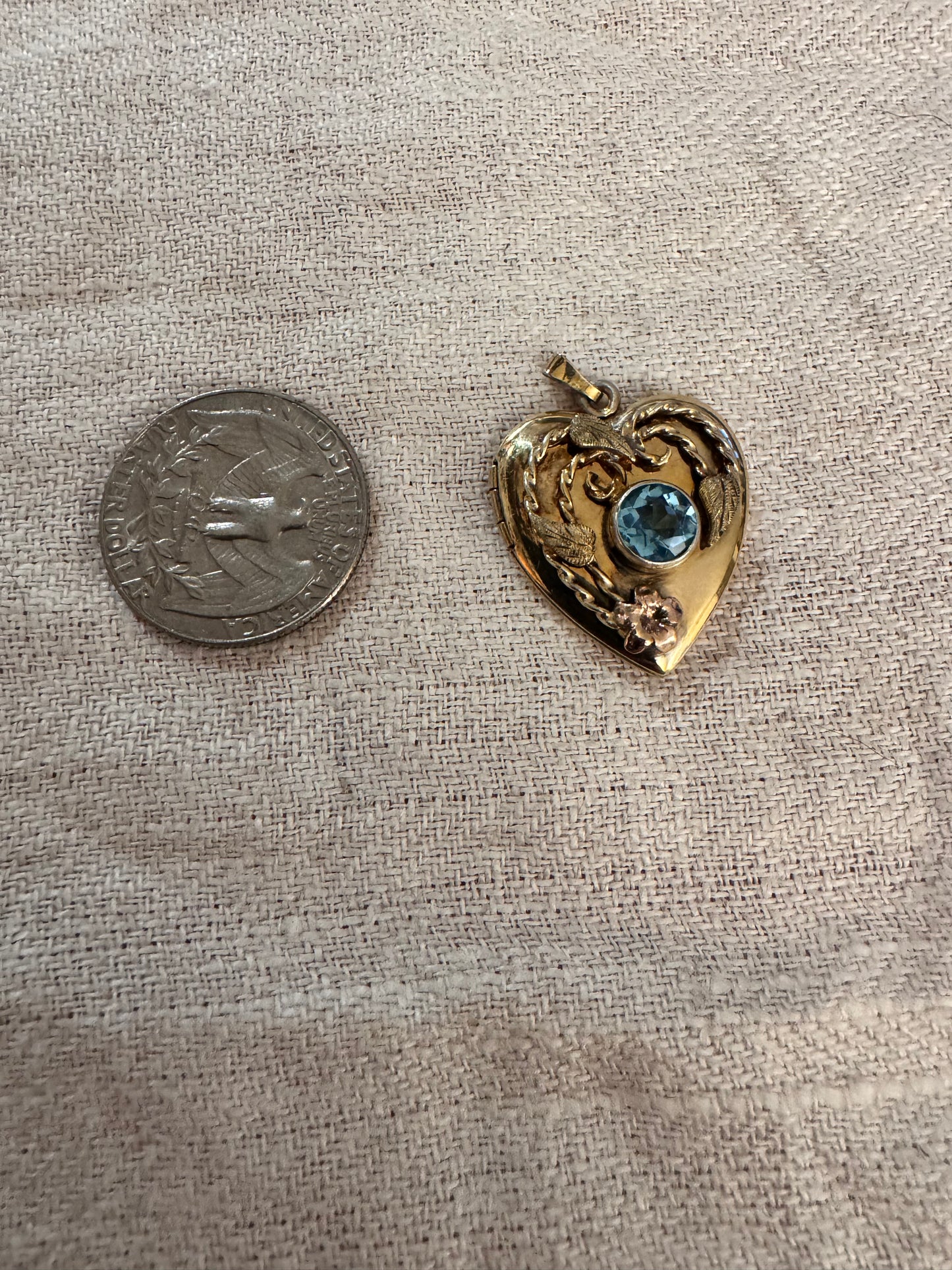 Pretty Gold Filled Locket with Blue Paste Stone