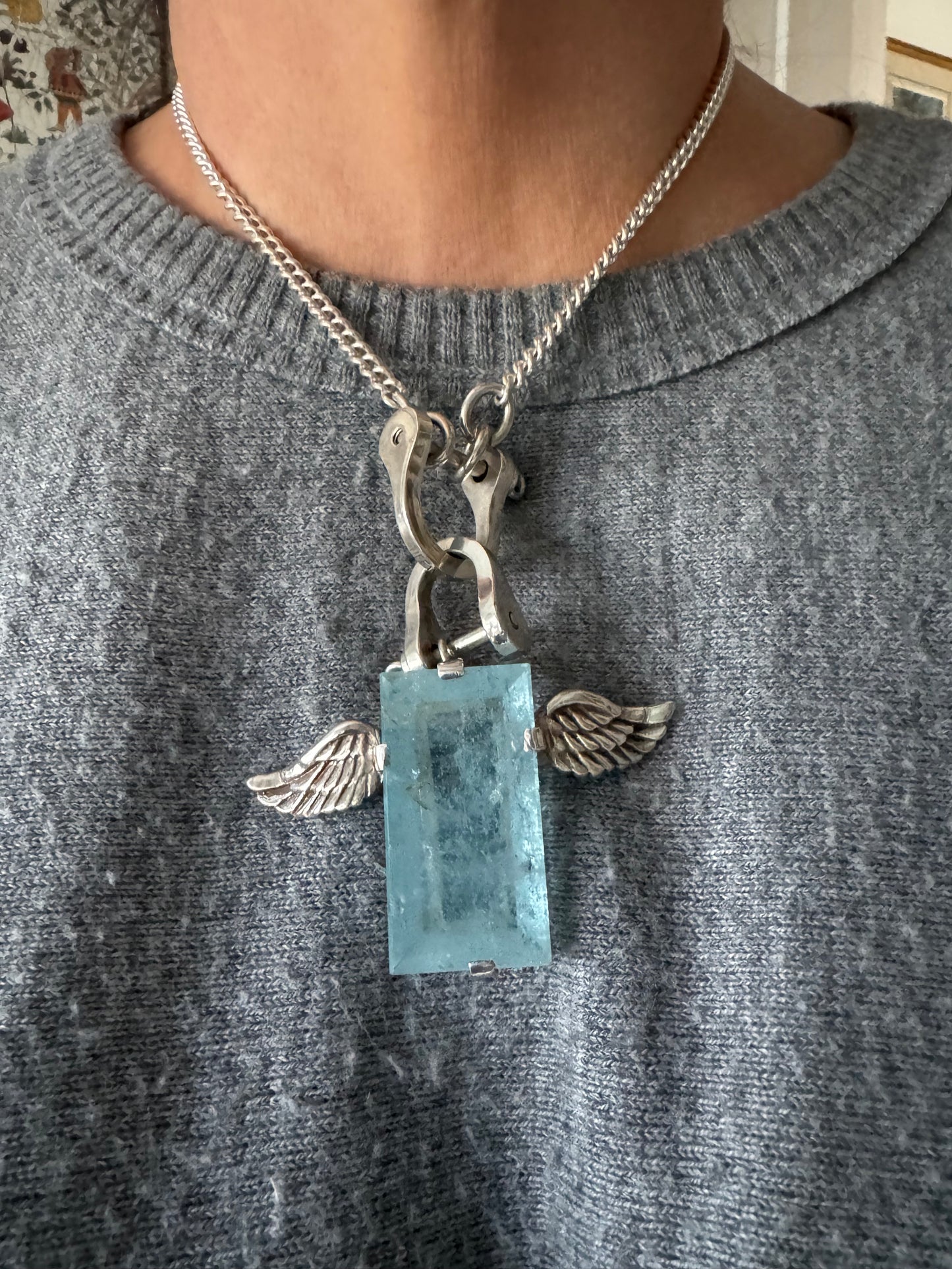 Fab Huge Mirror Cut Aquamarine with Wings