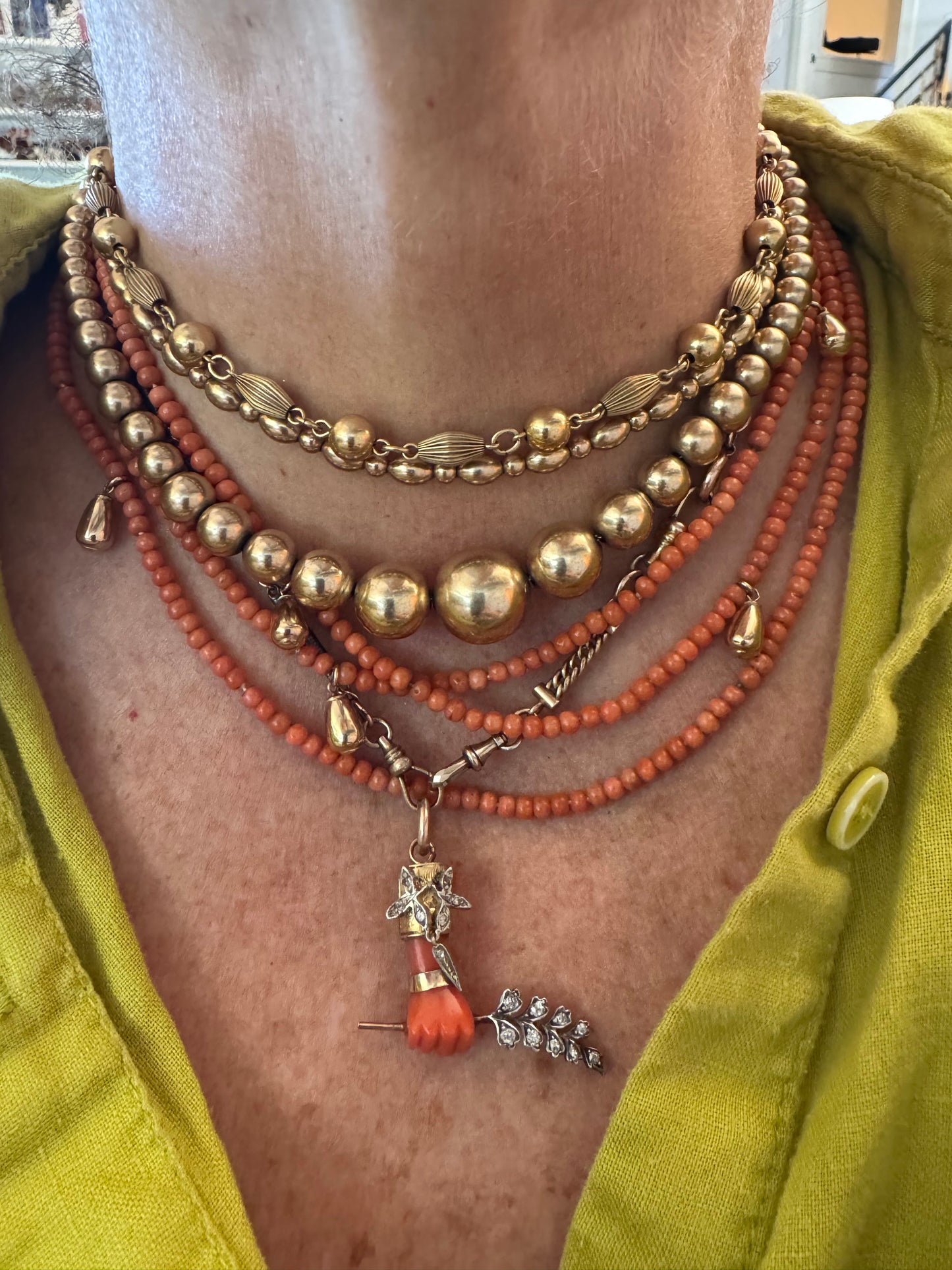 Antique Coral Hand with Diamond Frond