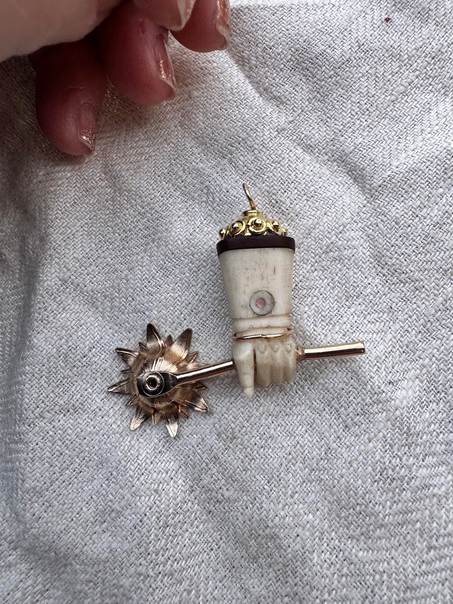 Antique Bone Hand with Flower