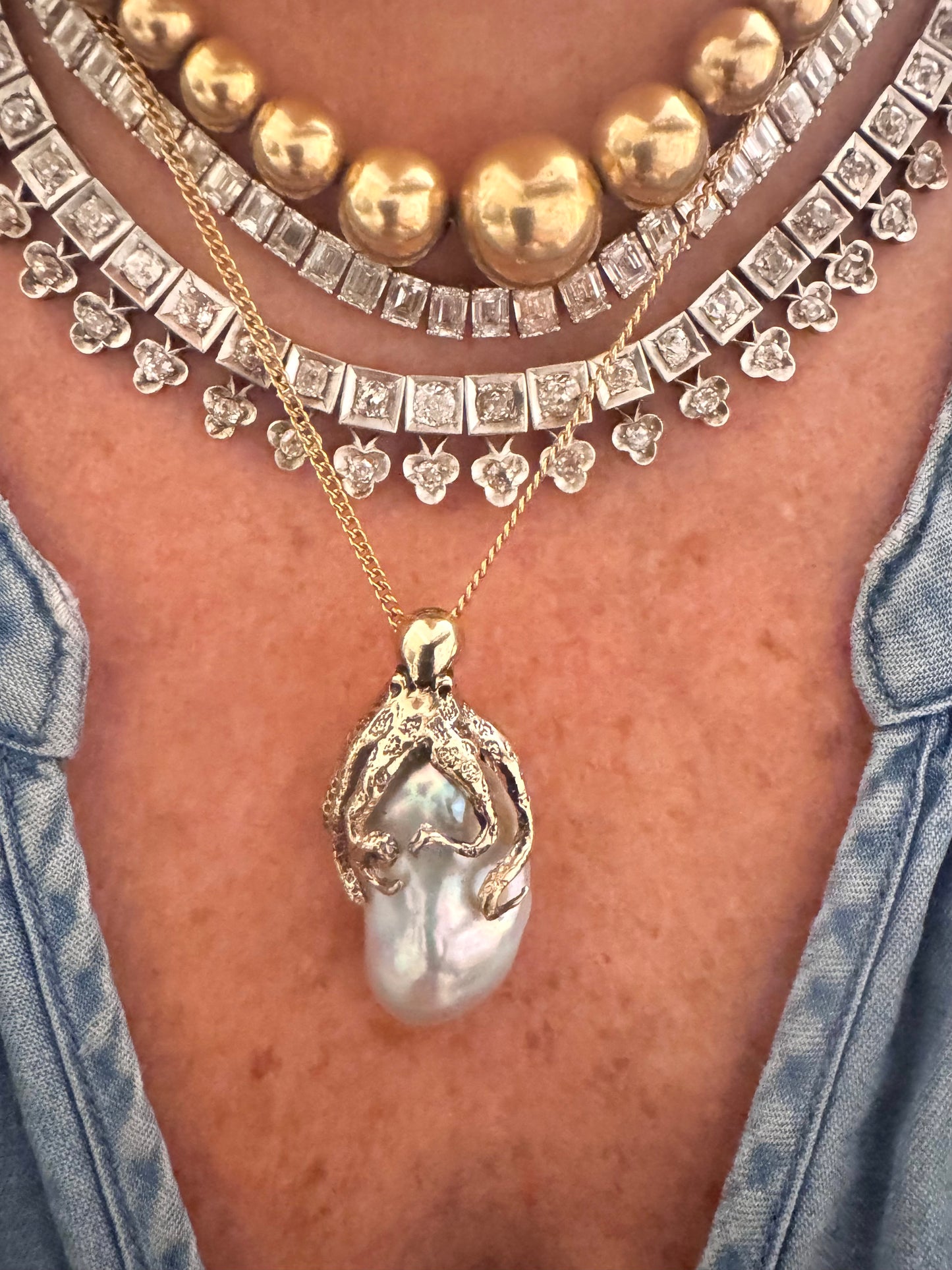 Gold Octopus and Giant Pearl Pendant