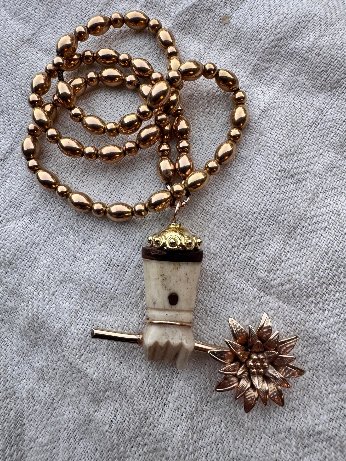 Antique Bone Hand with Flower