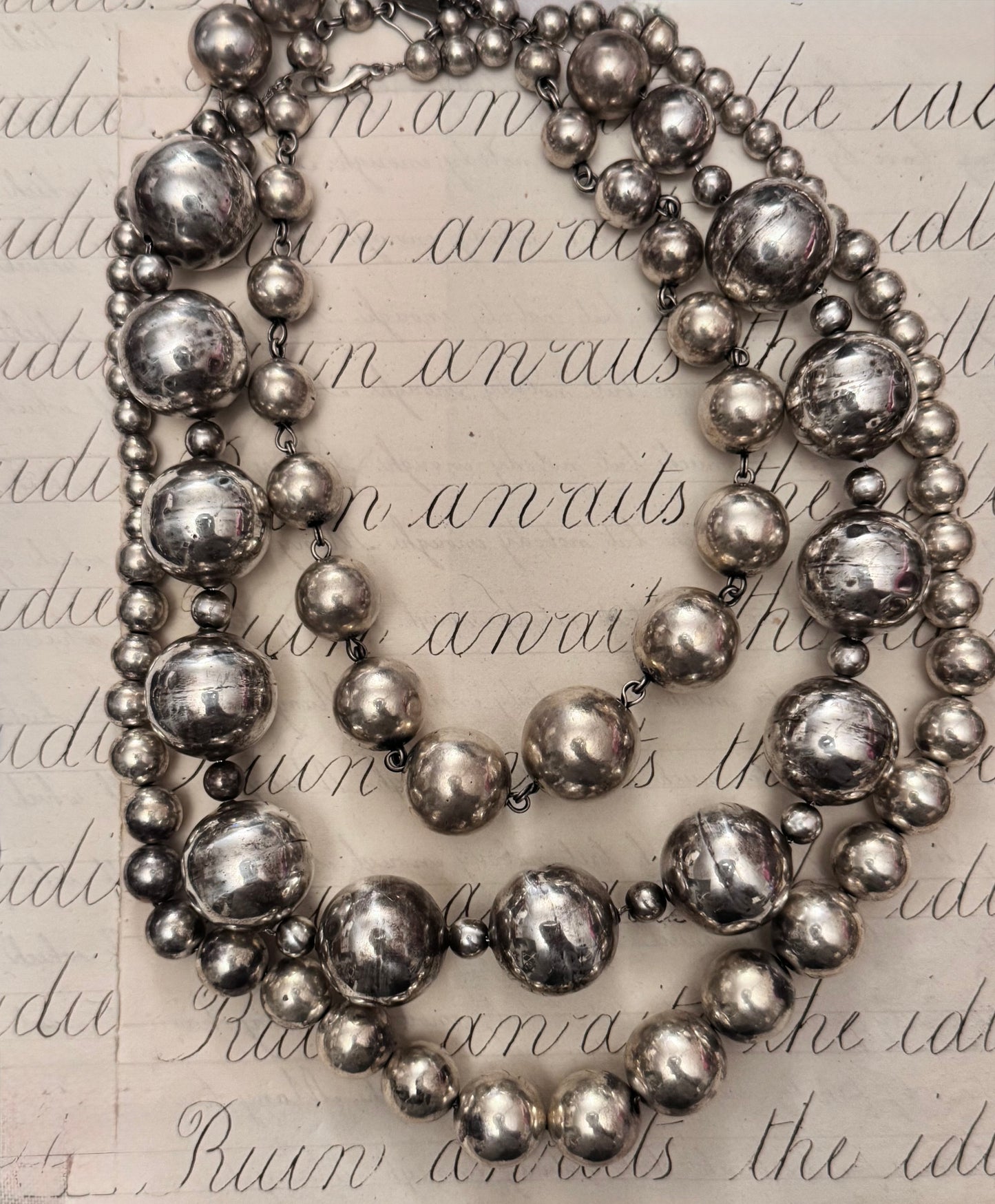 Heavy Vintage Sterling Graduate Linked Ball Bead Necklace