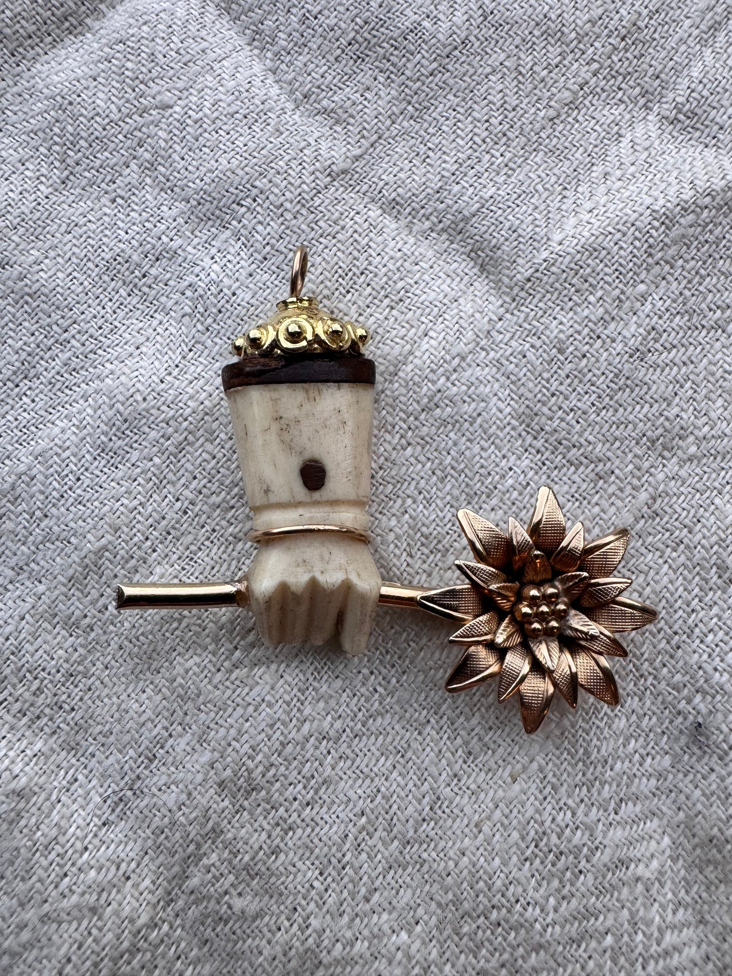 Antique Bone Hand with Flower