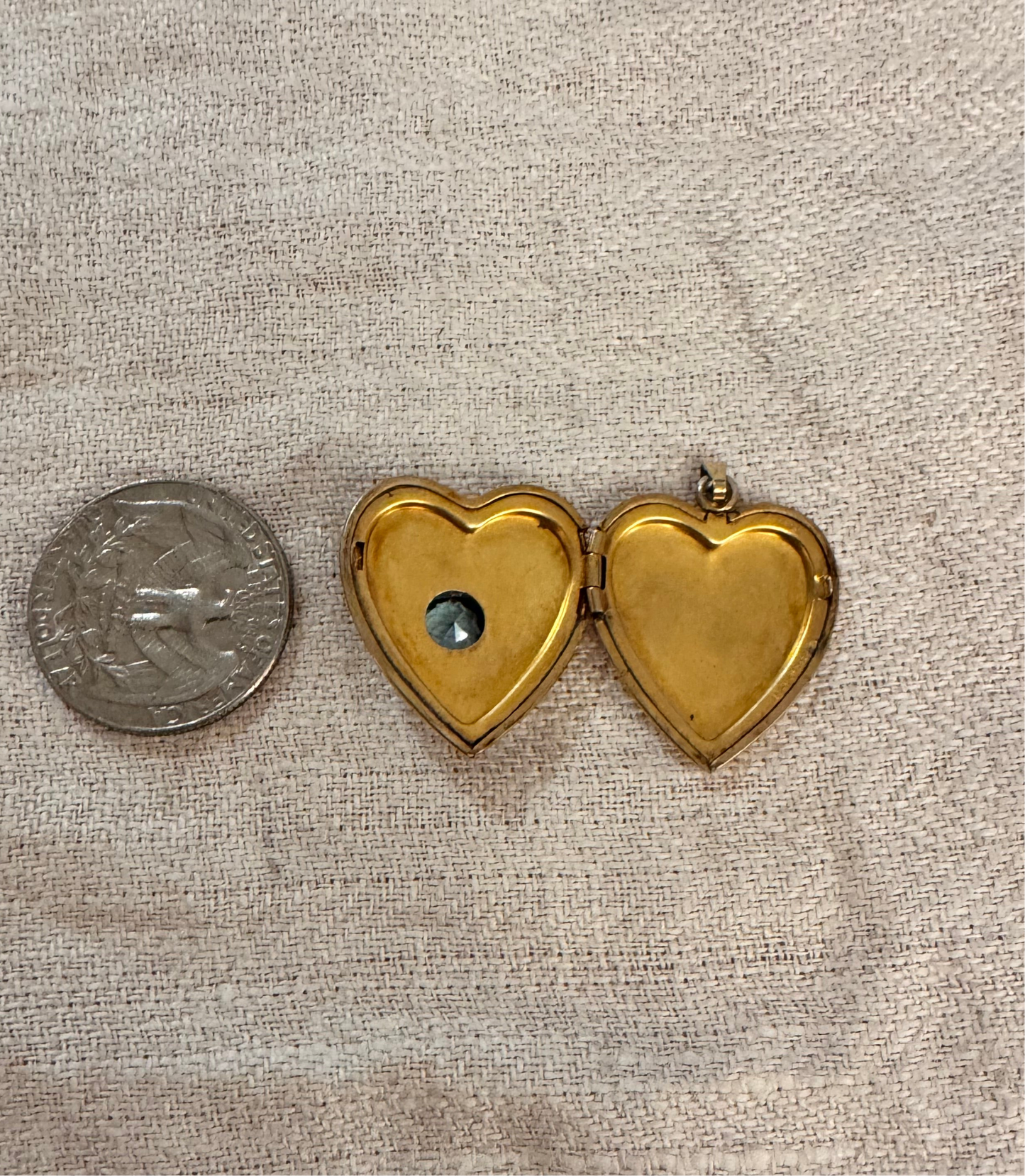 Pretty Gold Filled Locket with Blue Paste Stone