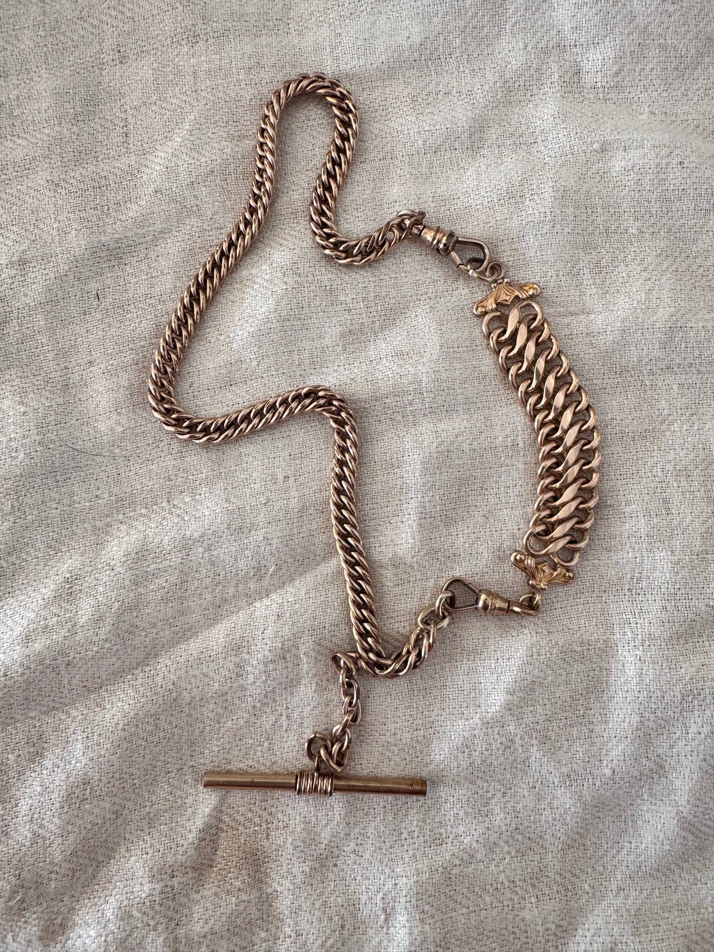 Vintage Gold Filled Watch Chain with Wide Fob Section