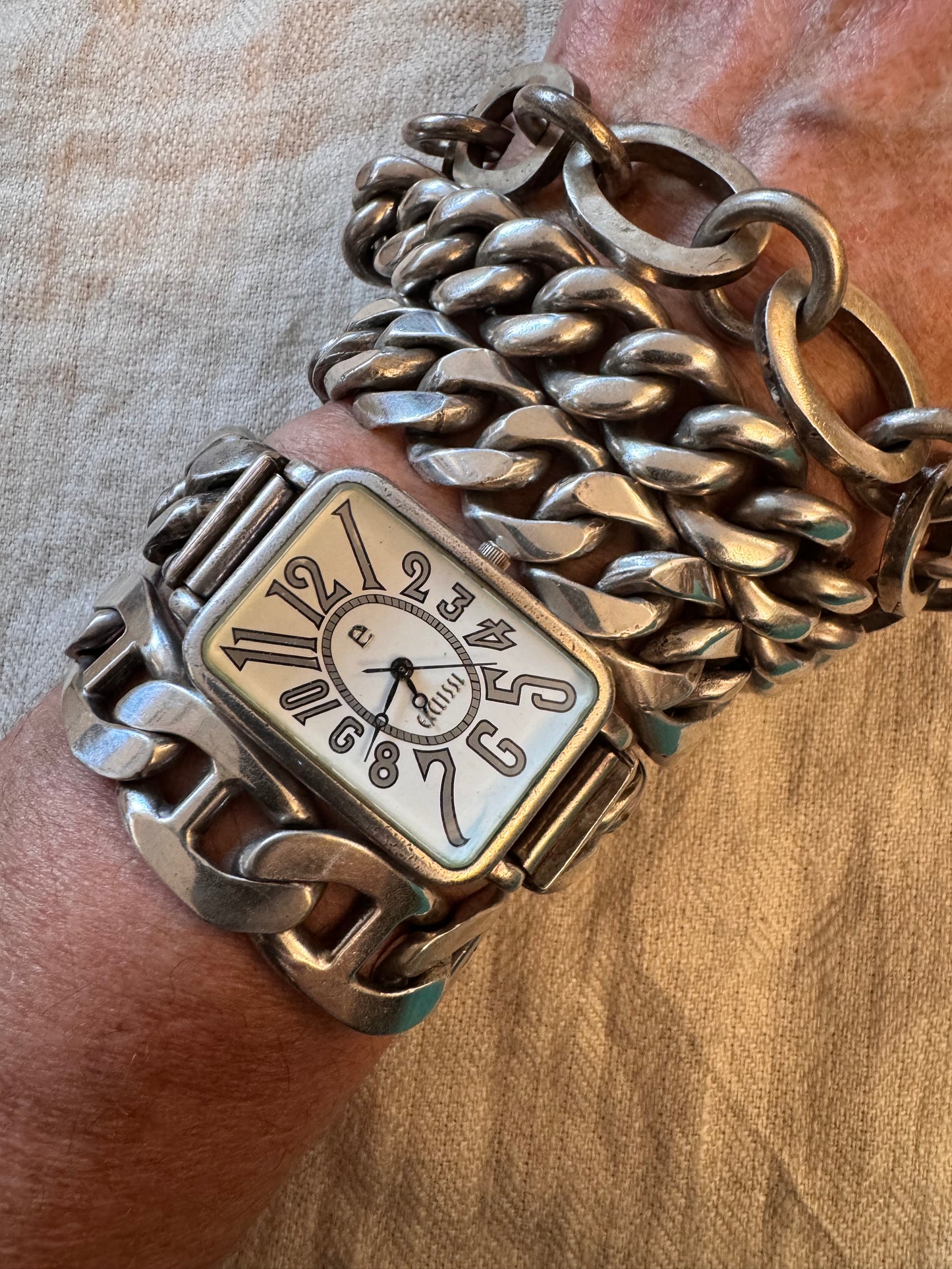 Sterling Silver Eclissi Watch with Heavy Sterling Curb Chain Strap