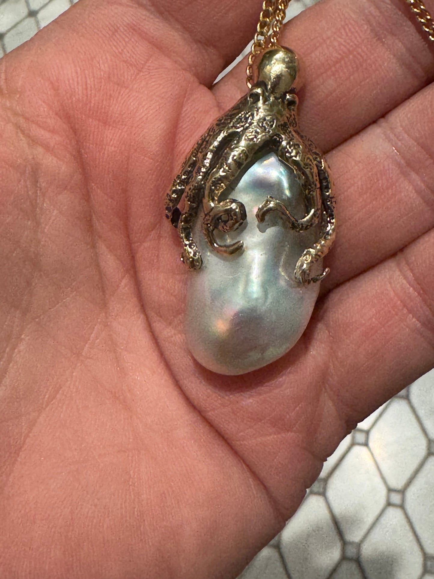 Gold Octopus and Giant Pearl Pendant