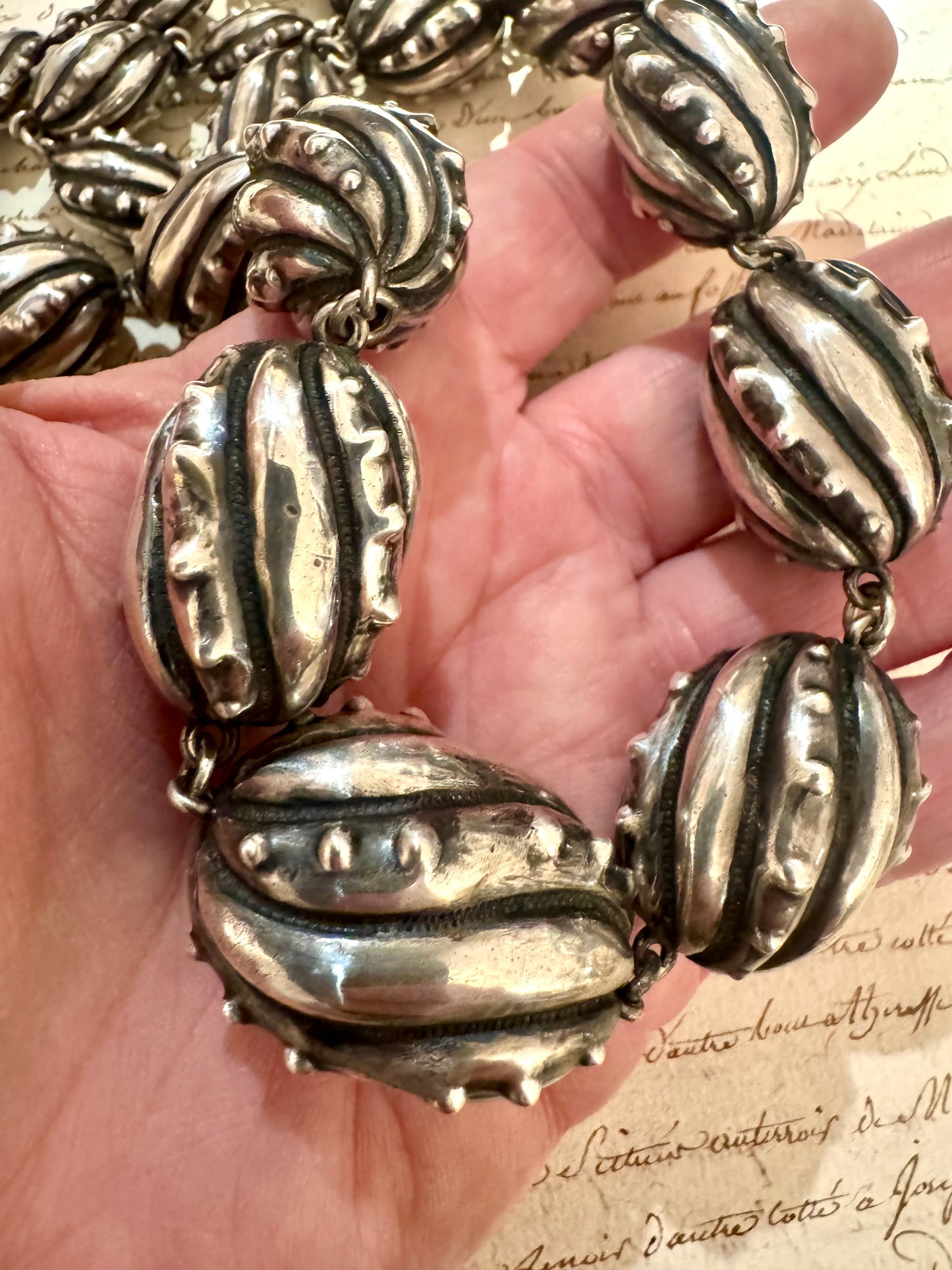 enormous graduated heavy sterling beaded necklace