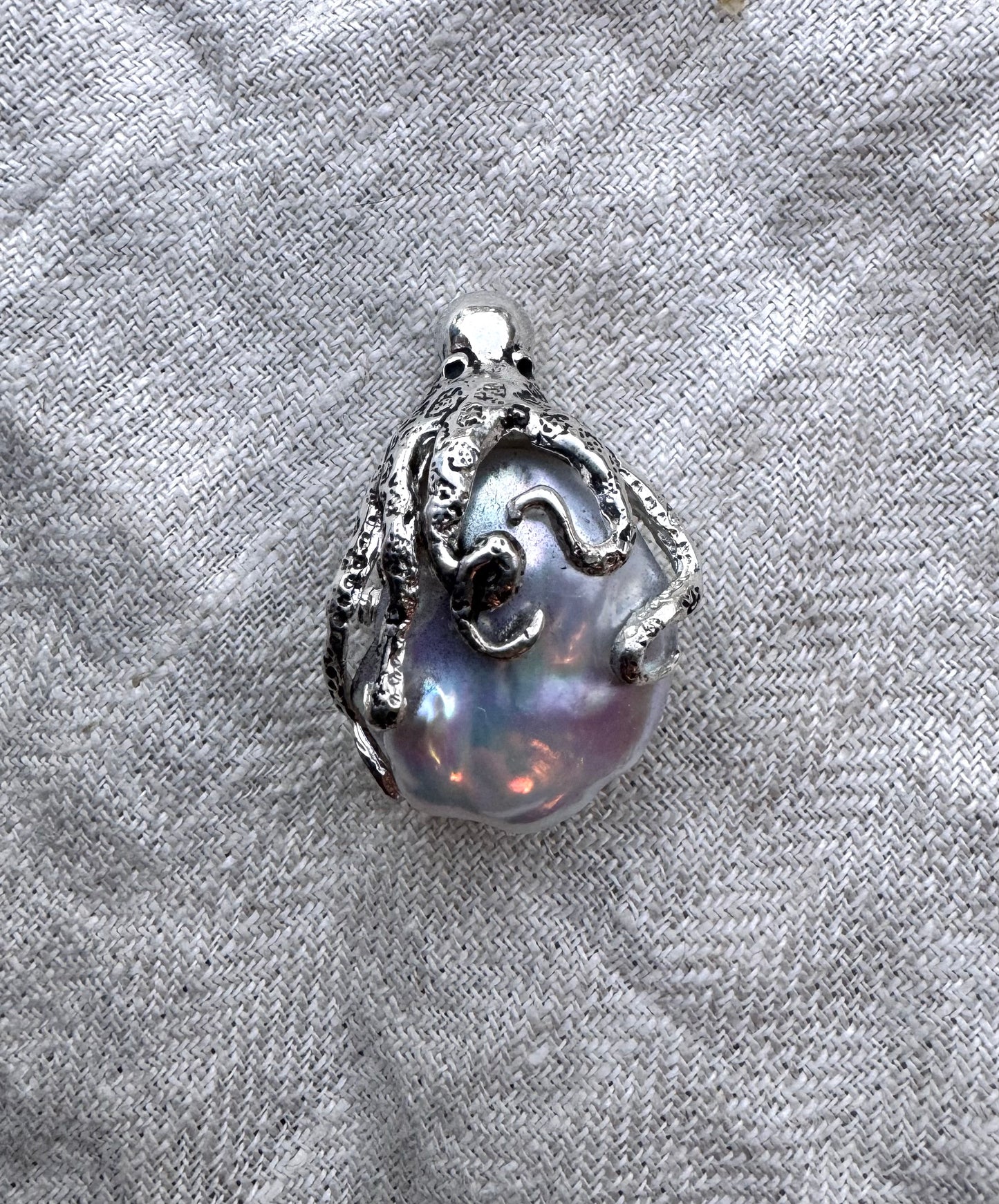 SILVER Octopus and Giant Pearl Pendant