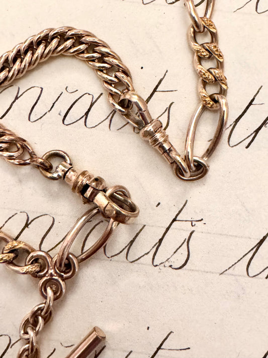 Beautiful Antique Gold Filled Curb and Long + Short Watch Chain