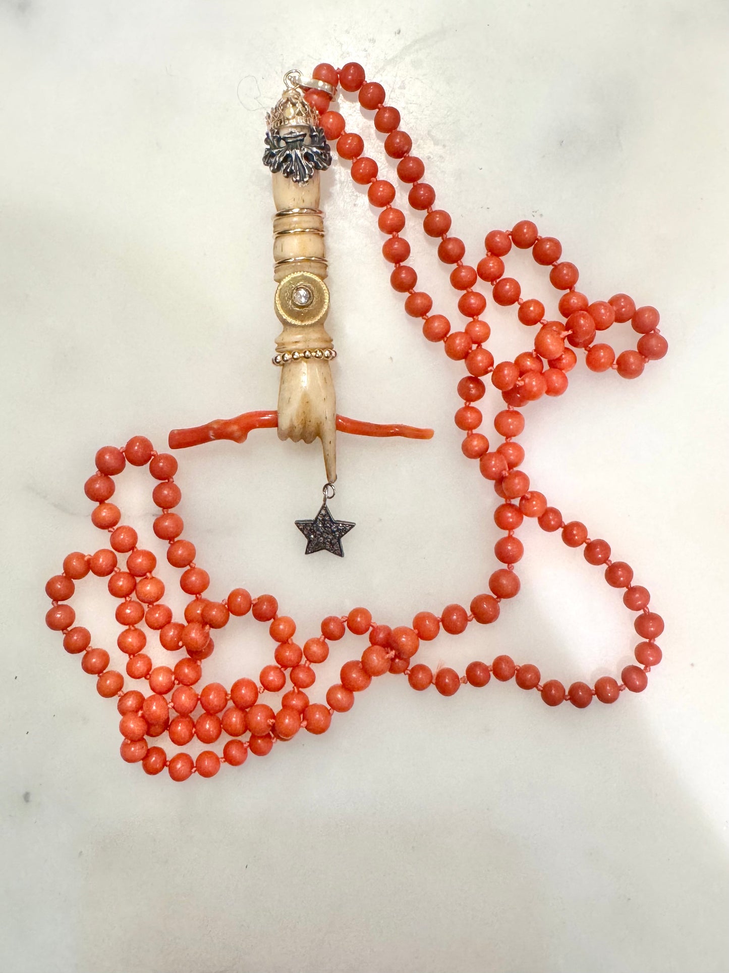 Antique Bone Hand with Diamond Star and Embellishments