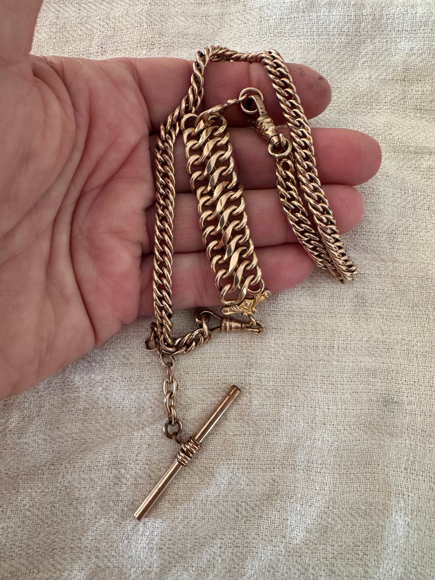 Vintage Gold Filled Watch Chain with Wide Fob Section