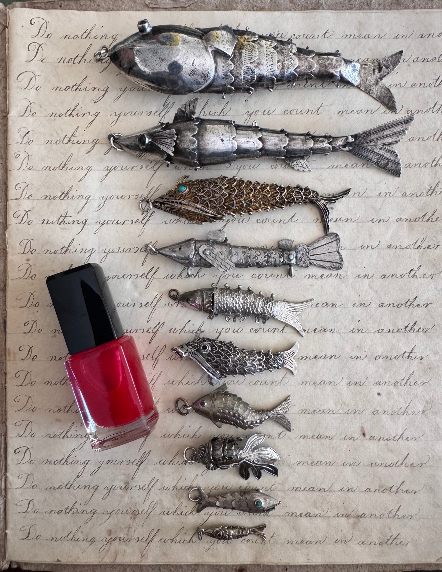 TINY Vintage sterling Silver Articulated Fish J