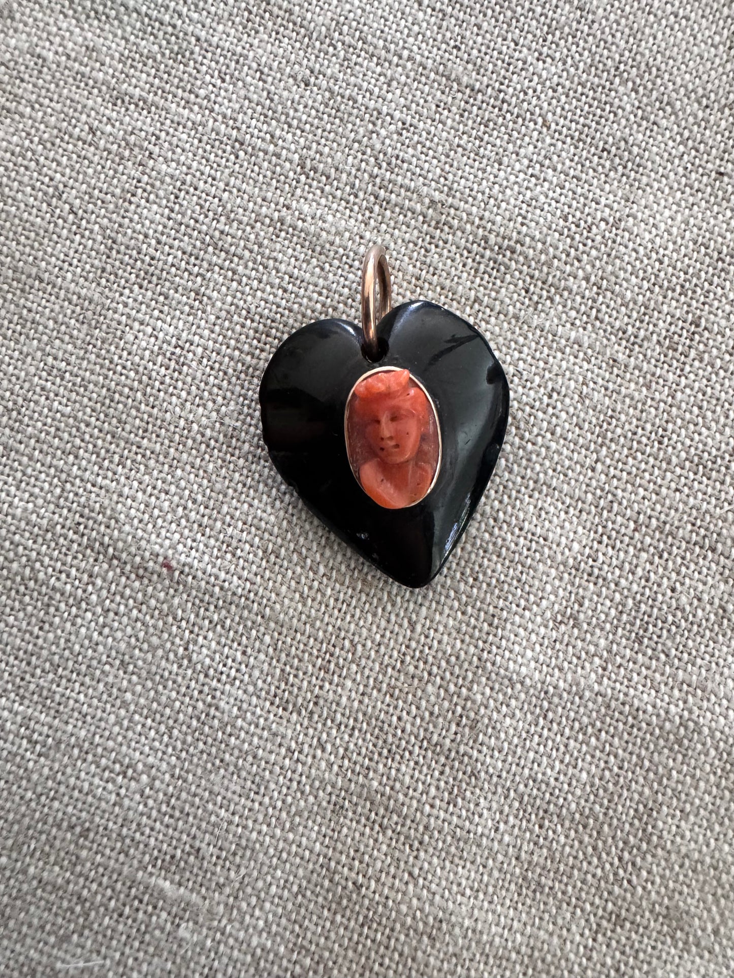 Antique Gutta Percha Heart with Coral Cameo