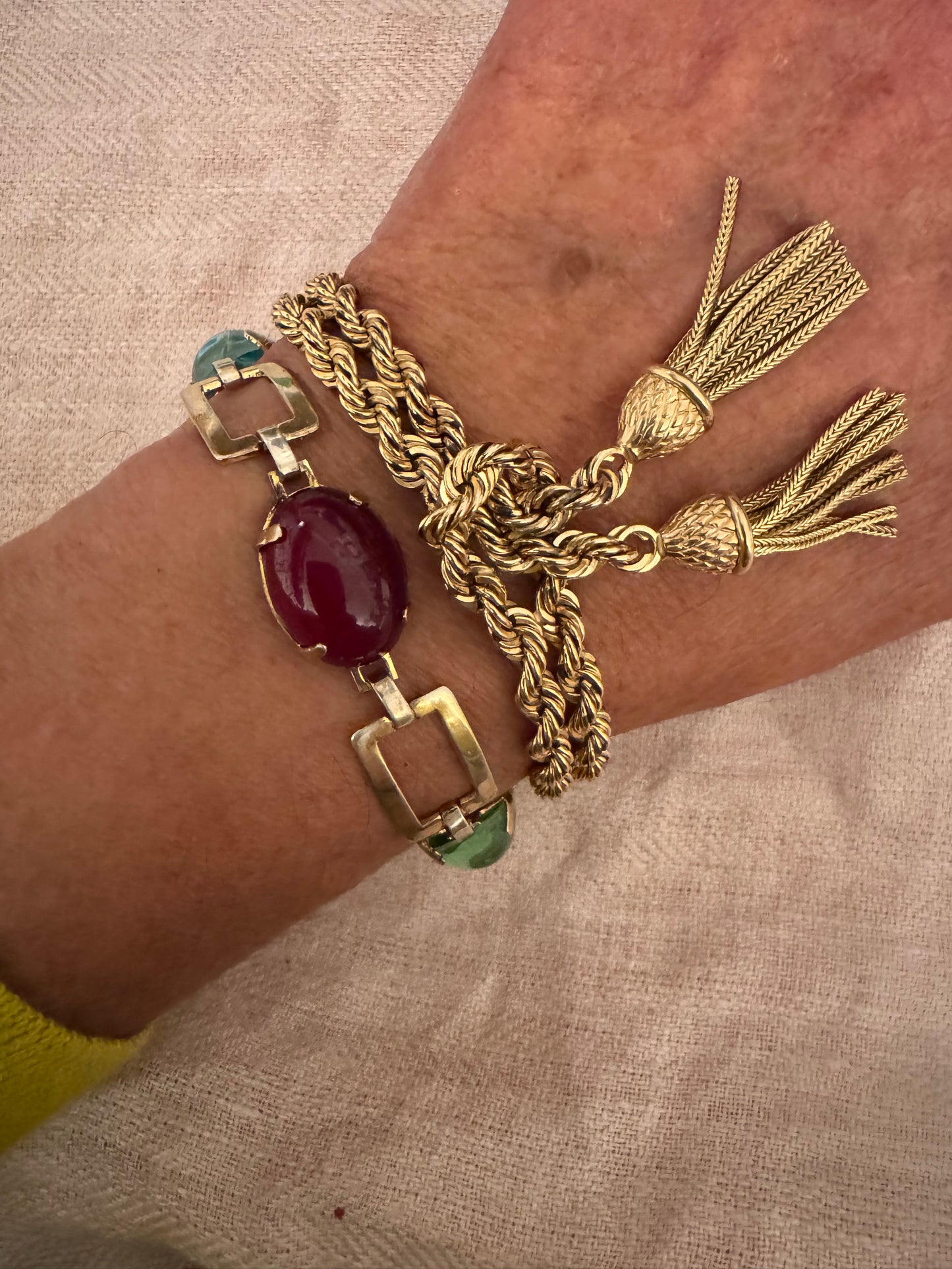 Vintage Gold Over Sterling Bracelet with Glass Cabochons