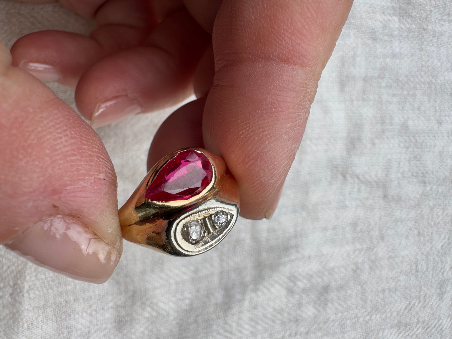 14k Gold Tony Soprano Pinky Ring with Ruby and Diamonds