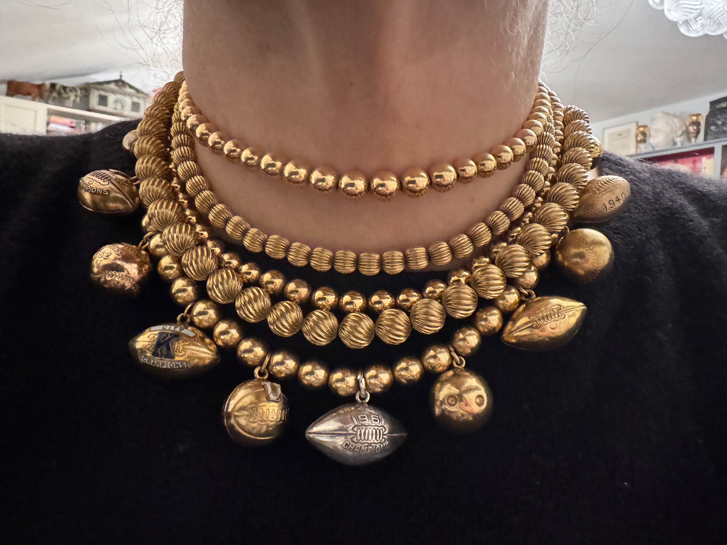 Gold Filled Sports Ball and Bead Charm Necklace