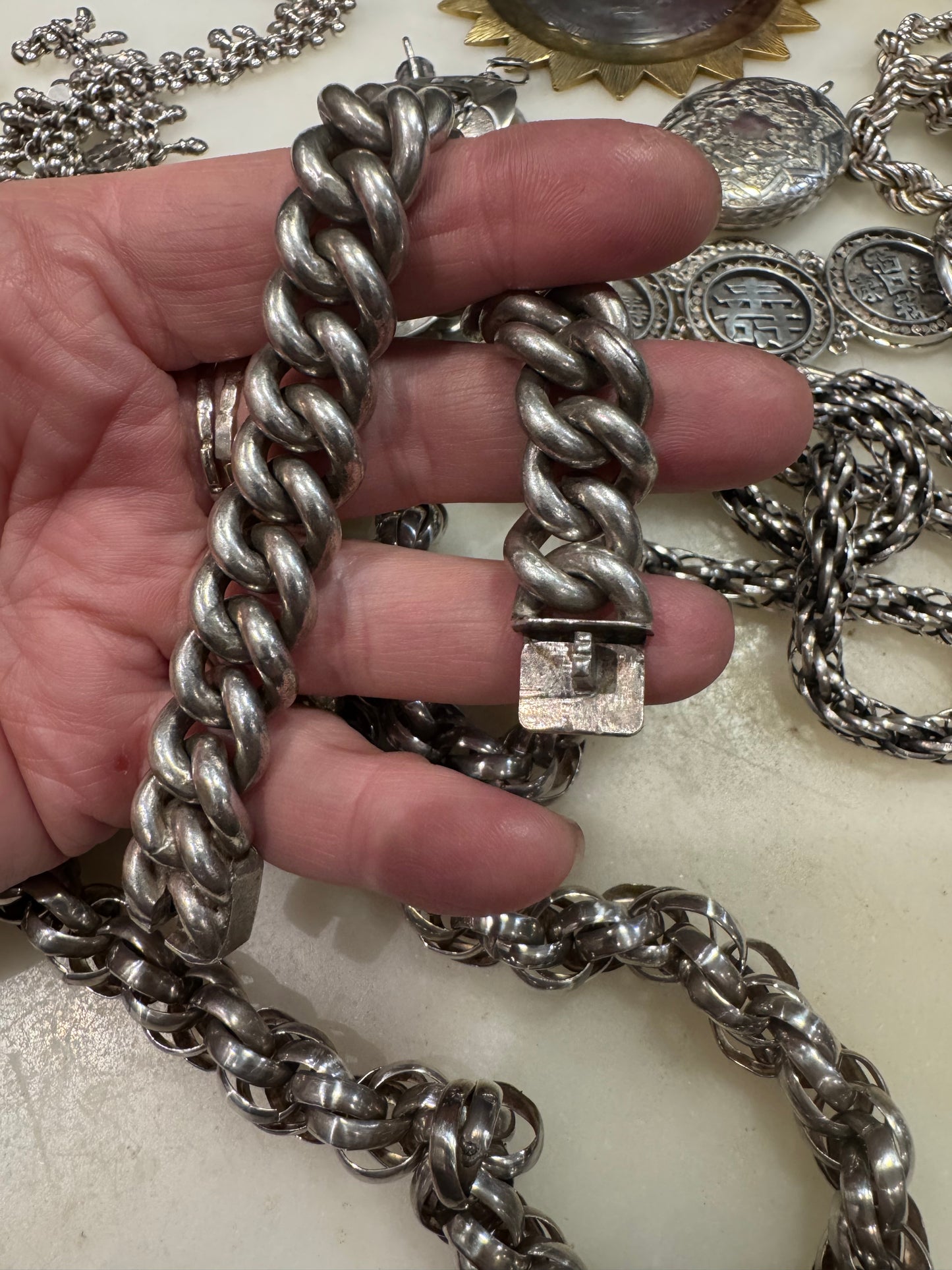 gorgeous vintage enormous solid silver curb chain bracelet