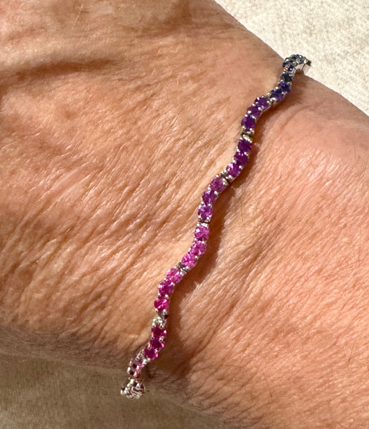 Exquisite 14k White Gold Wavy Sapphire Rainbow Bracelet