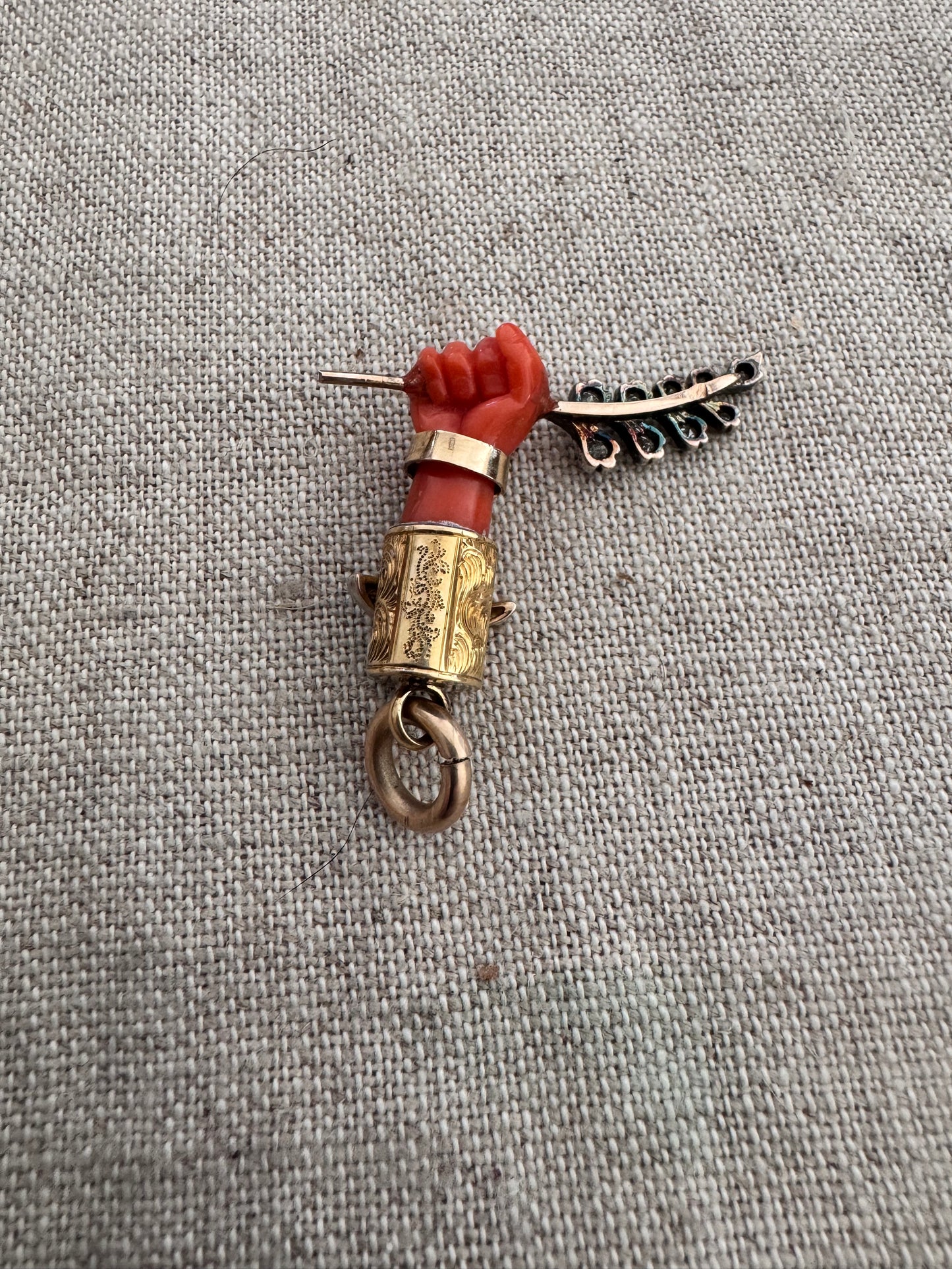 Antique Coral Hand with Diamond Frond