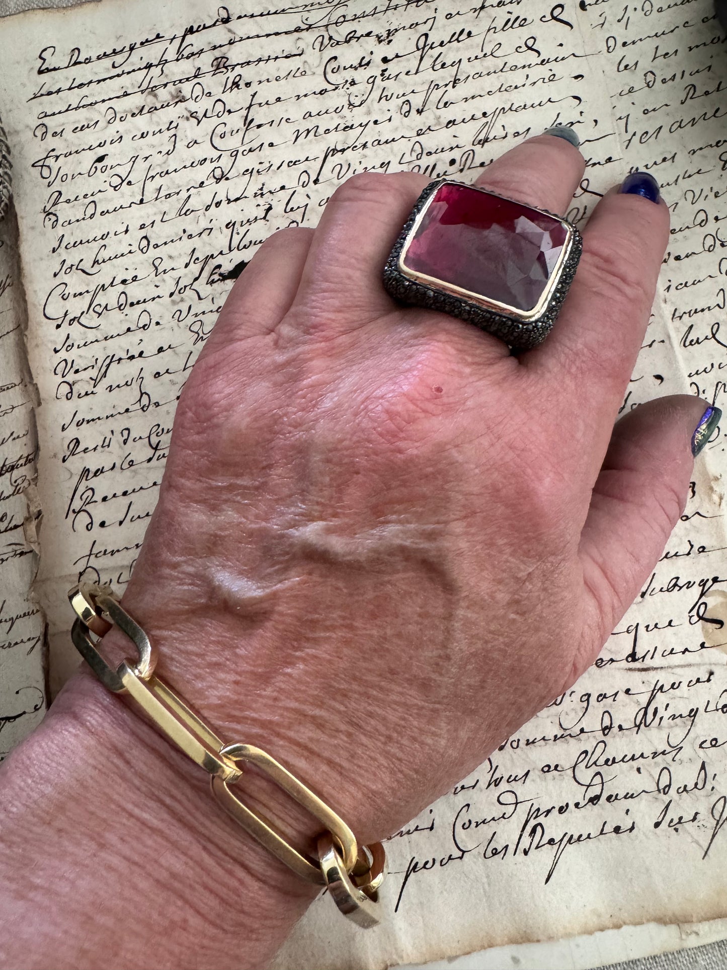 Huge Garnet and Black Diamond Ring