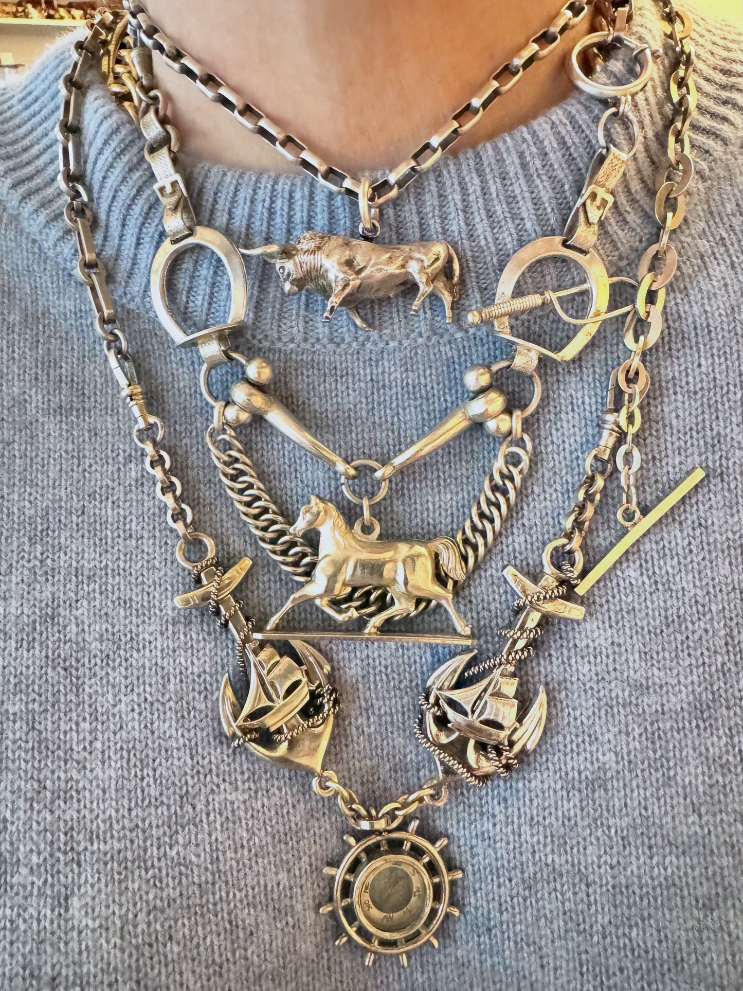 Spectacular Equestrian Watch Chain and Fob Necklace