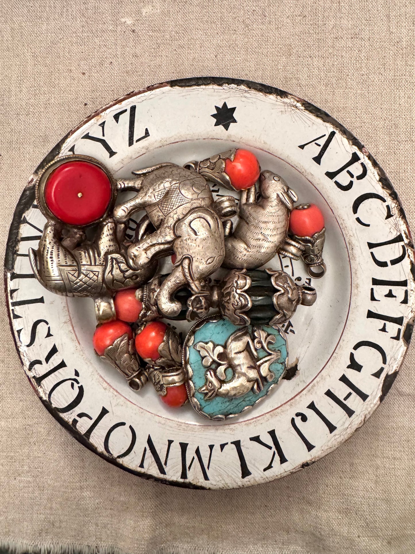 Vintage Tibetan Turquoise and Silver Pendant with Deer