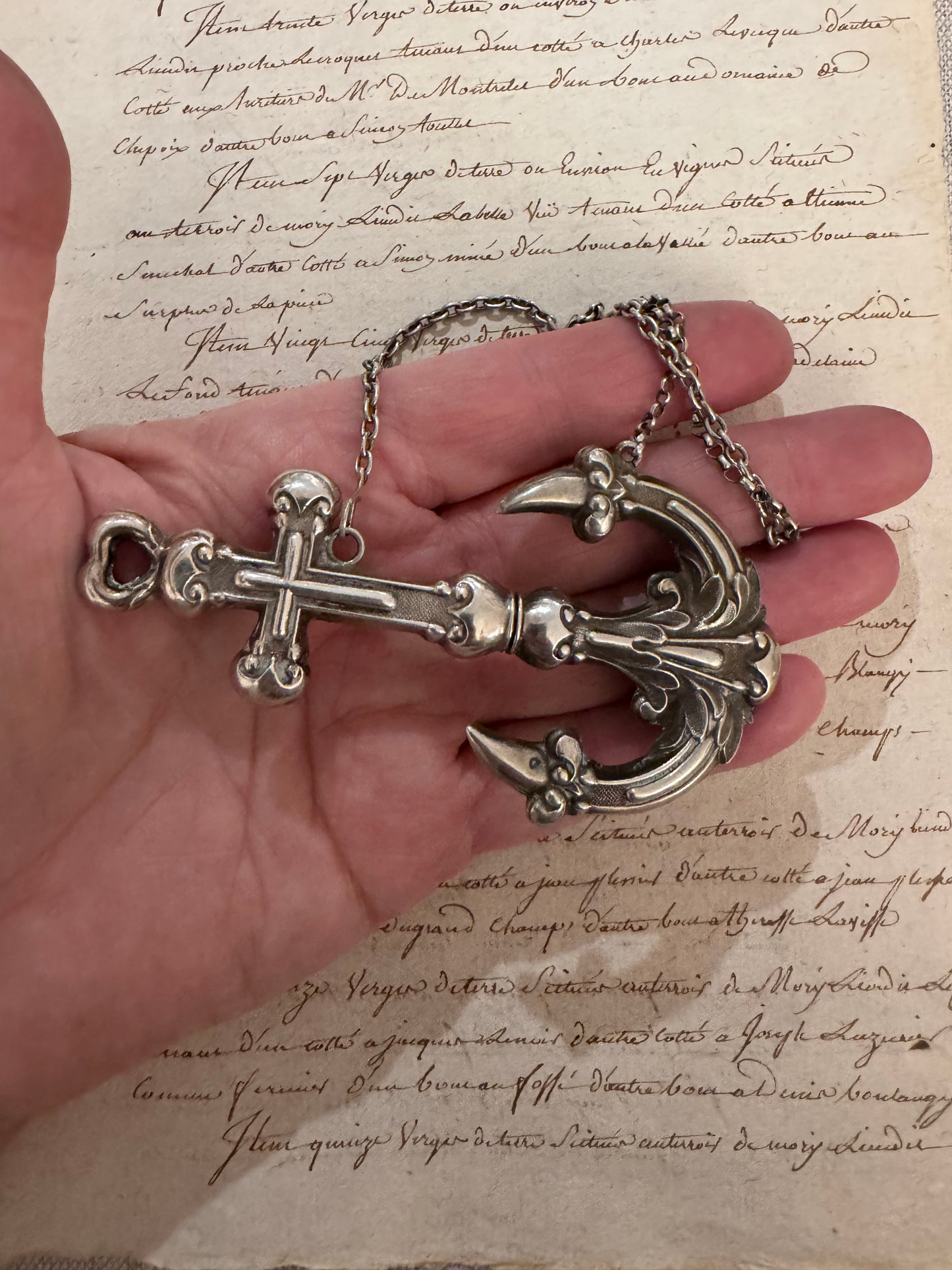 spectacular English Victorian large anchor needle case from chatelaine