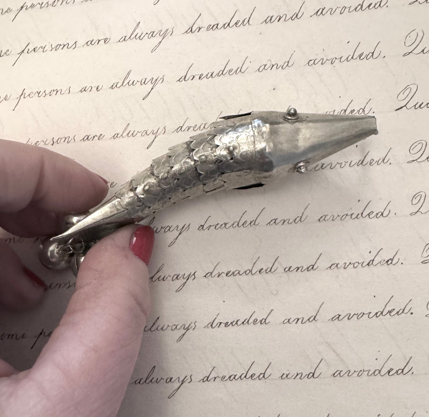 Huge Antique Primitive Silver Articulated Fish Pendant