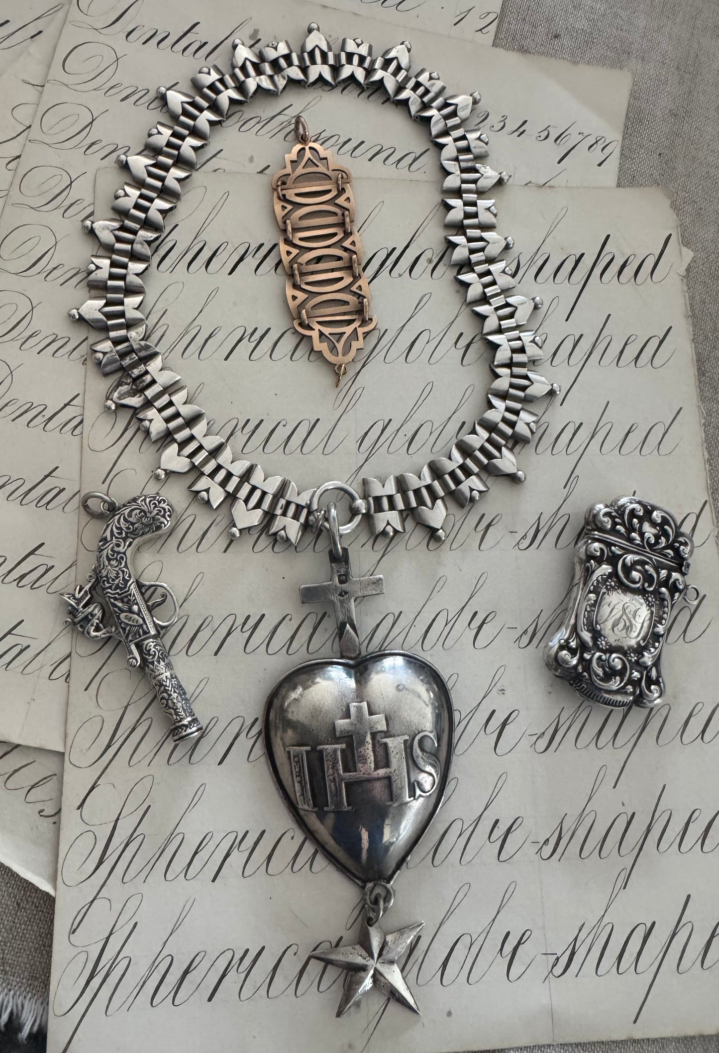 Stupendous Victorian Silver Book Chain with Gold Filled Extender