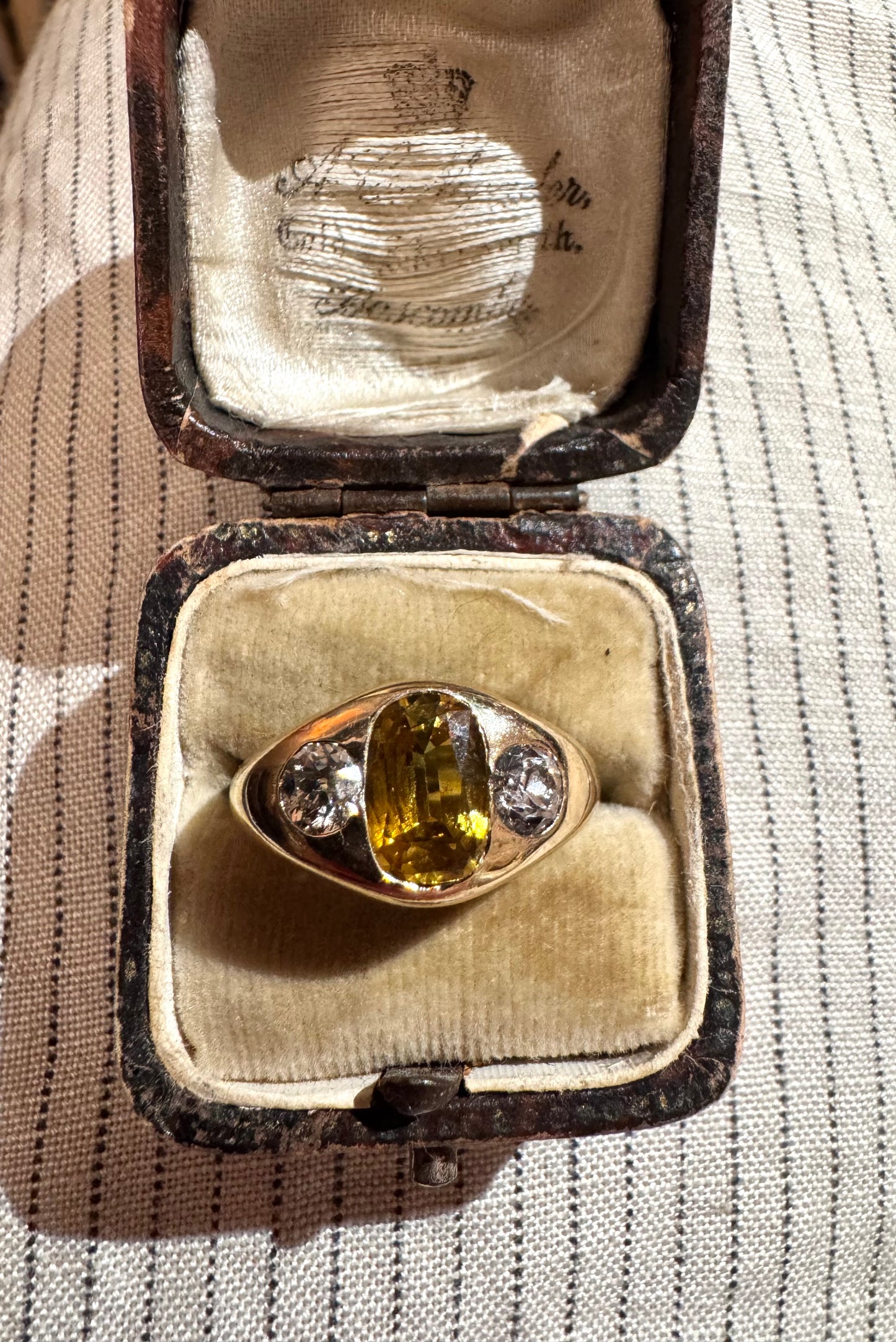 Incredible 14k Gypsy Ring with Natural Yellow Sapphire and Diamonds