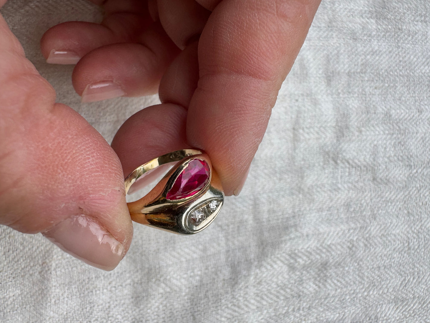 14k Gold Tony Soprano Pinky Ring with Ruby and Diamonds