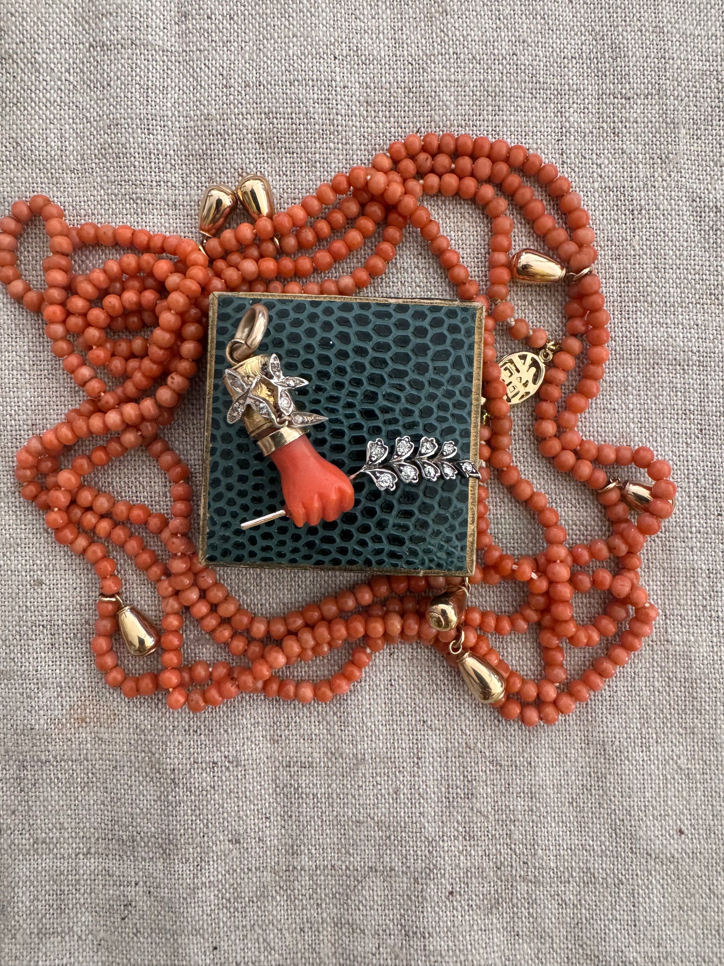 120” Long Coral + 14k Gold Necklace