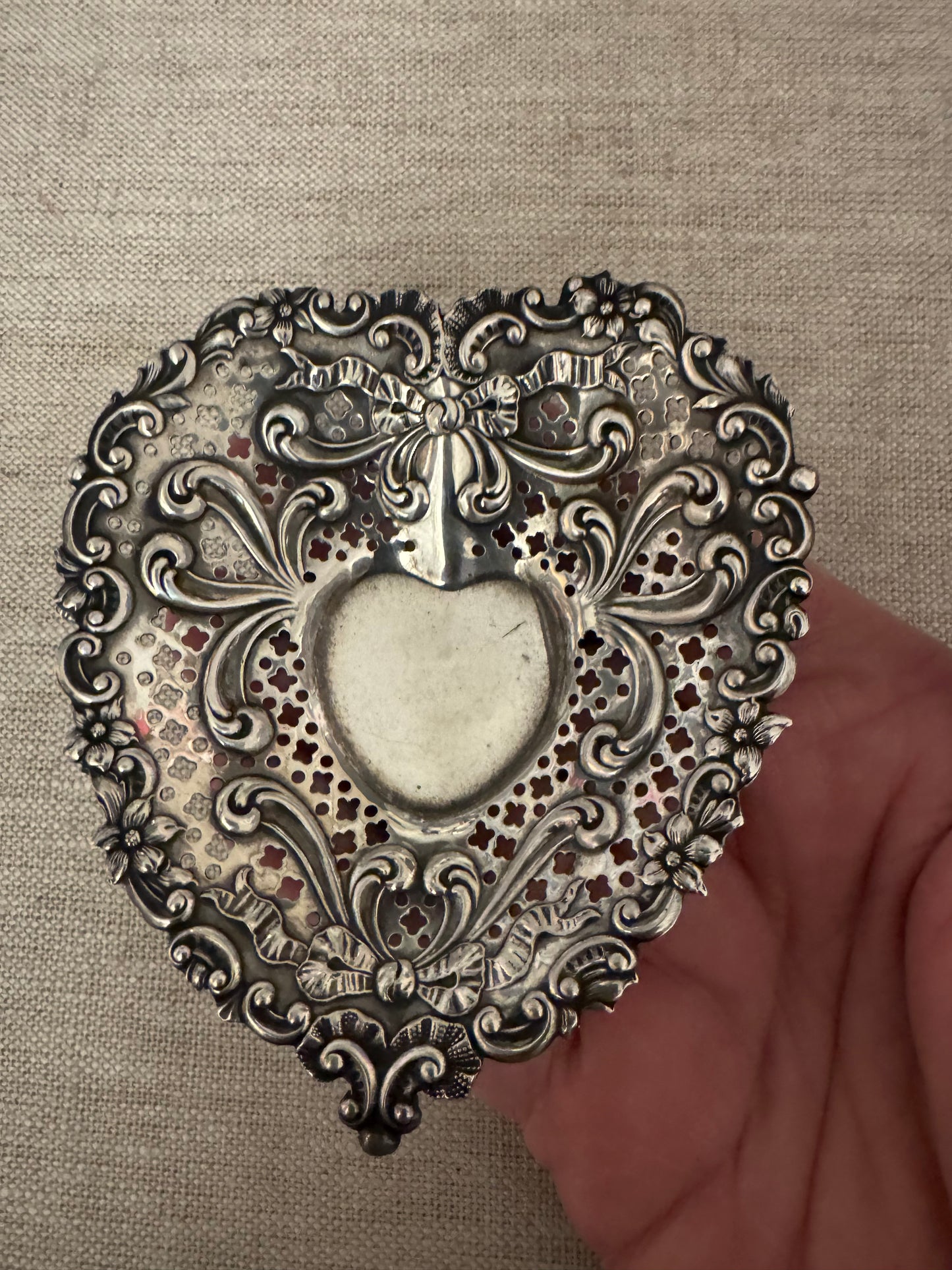 Exquisite antique Gorham Sterling Heart trinket dish
