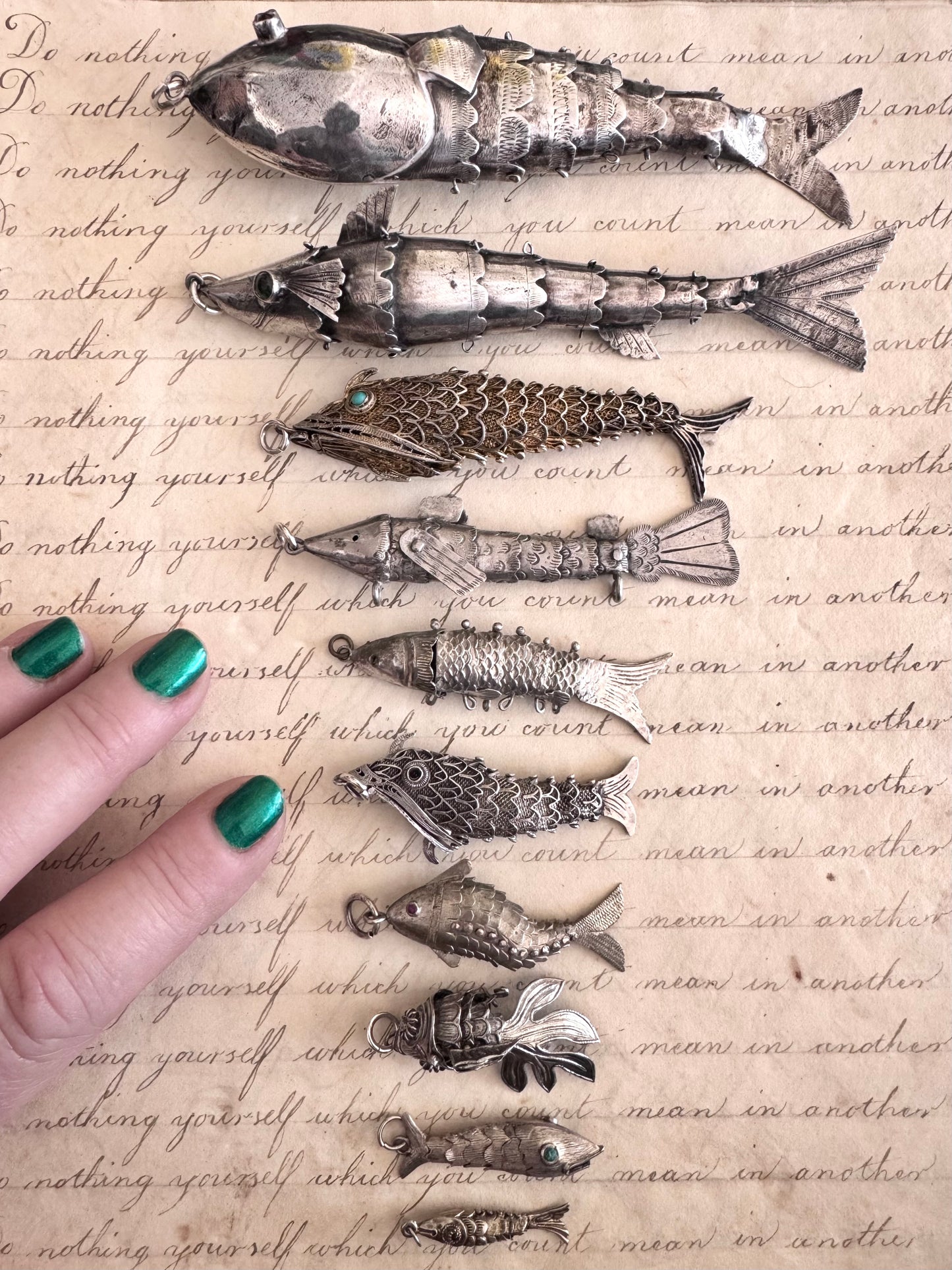 MEDIUM Vintage Silver Chinese Koi Articulated Fish H