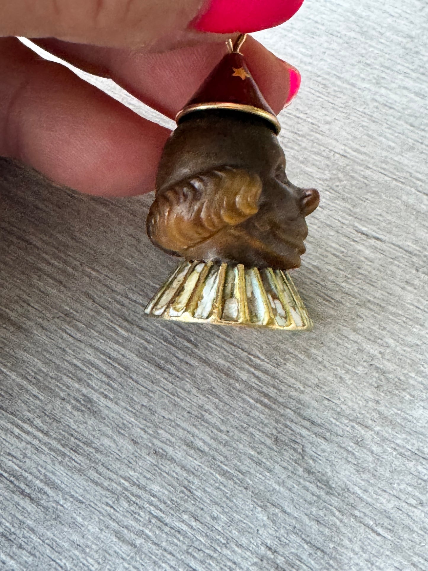 Carved Tiger Eye Clown with 18k Hat and Ruff
