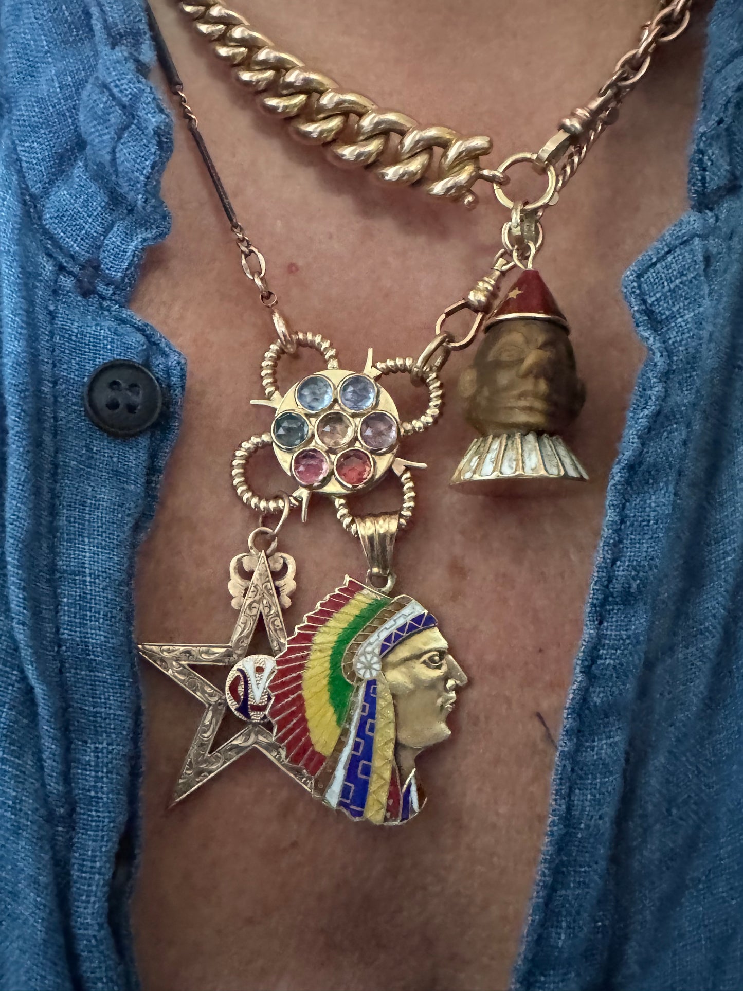 Rare Enameled Indian Chief Charm
