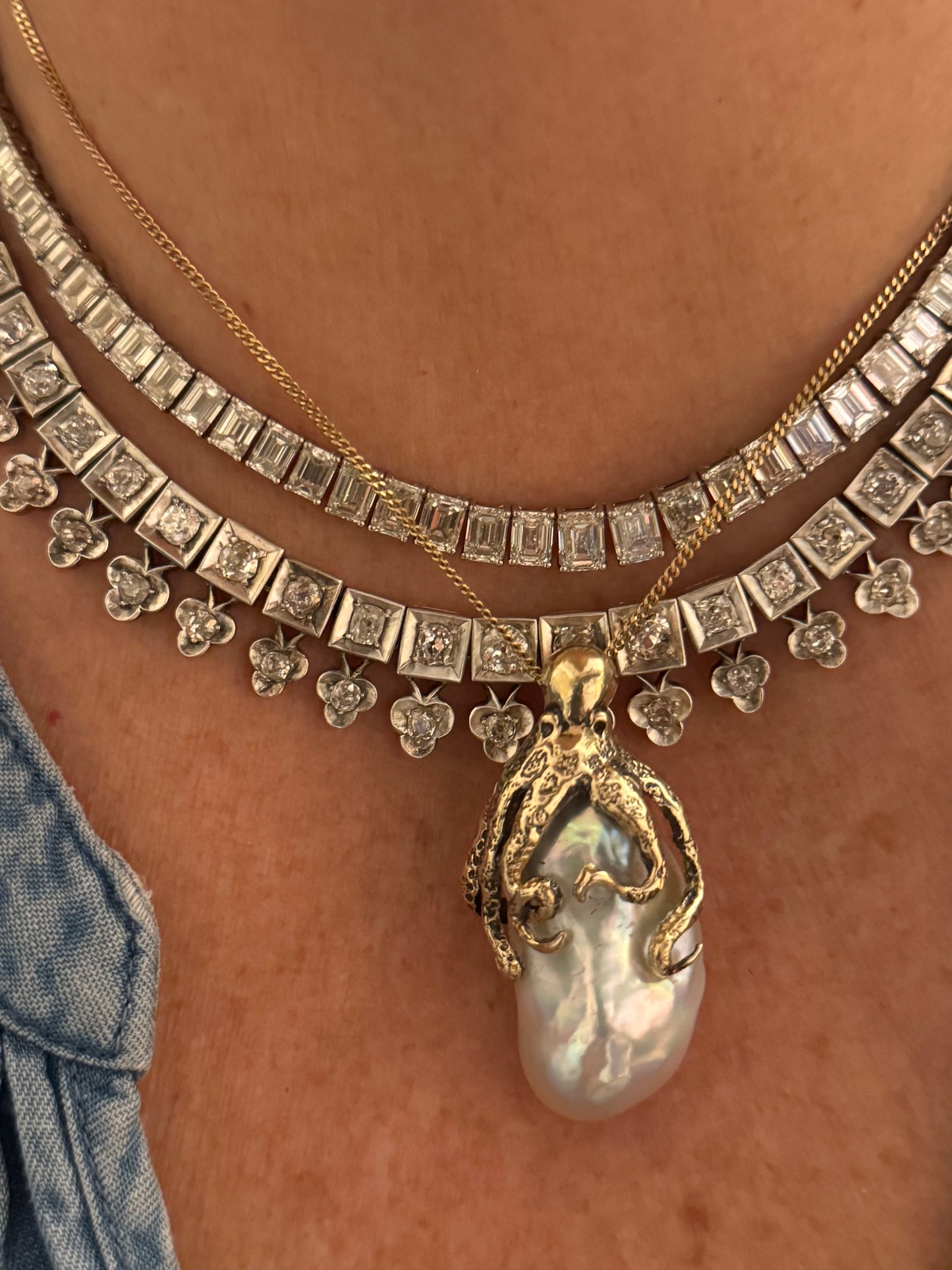 Gold Octopus and Giant Pearl Pendant