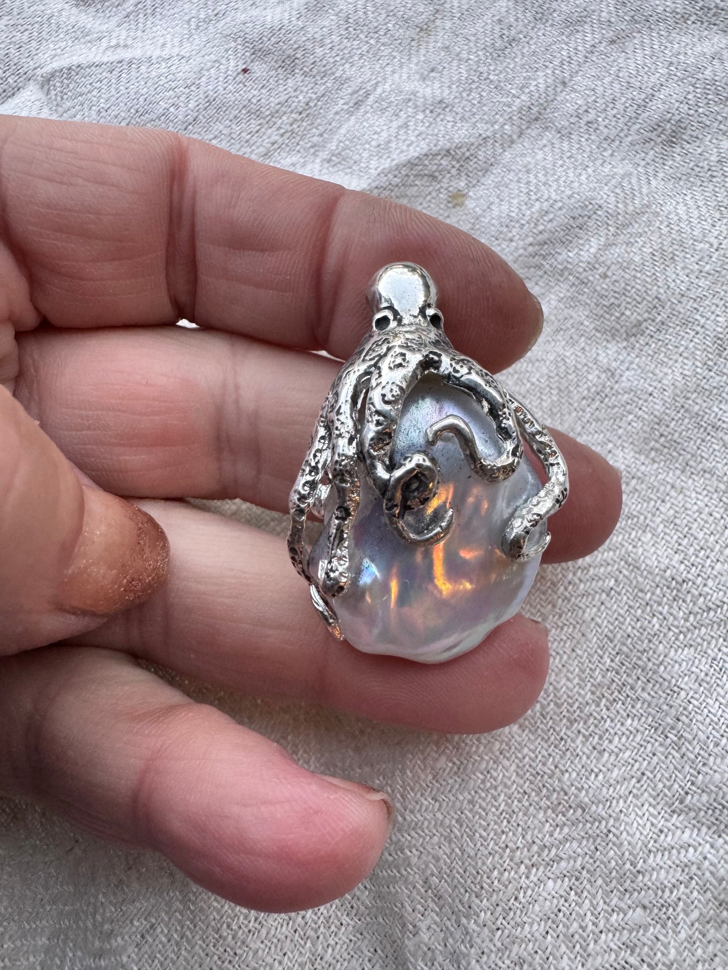 SILVER Octopus and Giant Pearl Pendant