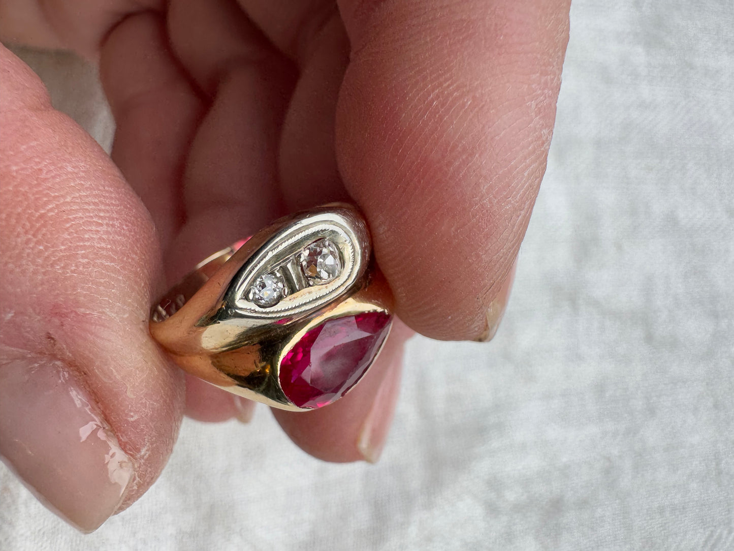14k Gold Tony Soprano Pinky Ring with Ruby and Diamonds