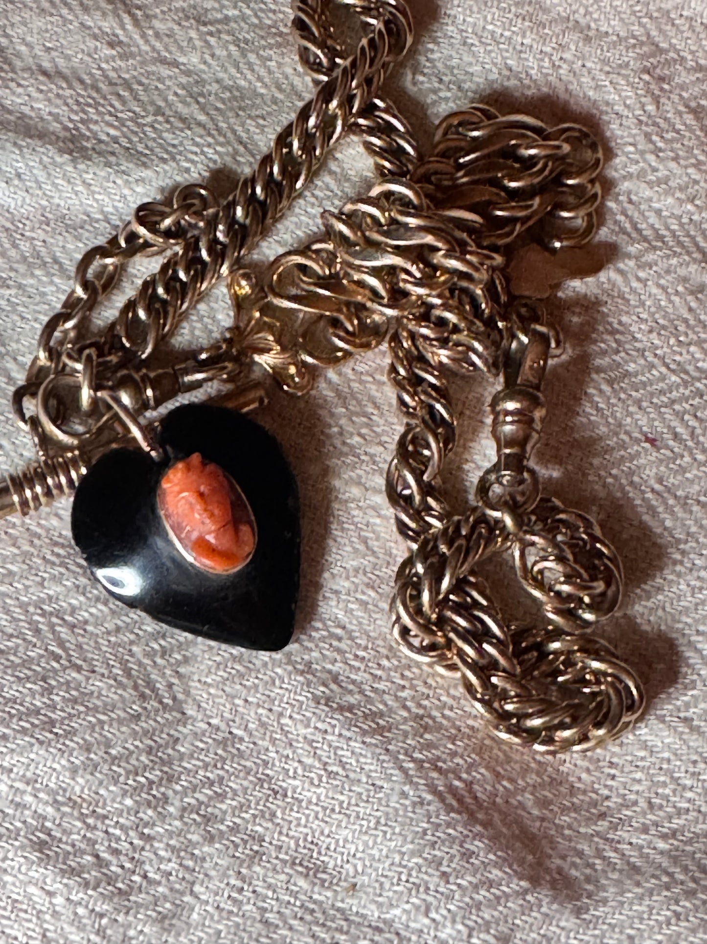 Antique Gutta Percha Heart with Coral Cameo