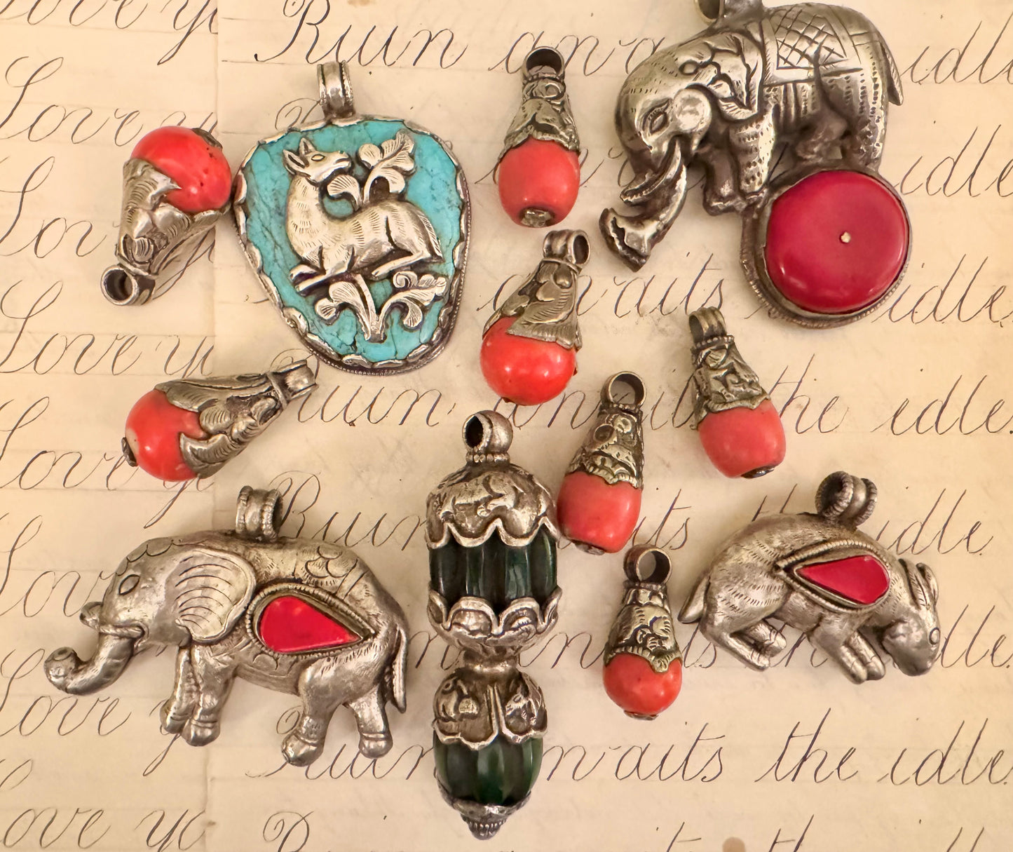 Vintage Tibetan Silver Pendant with Green Stone