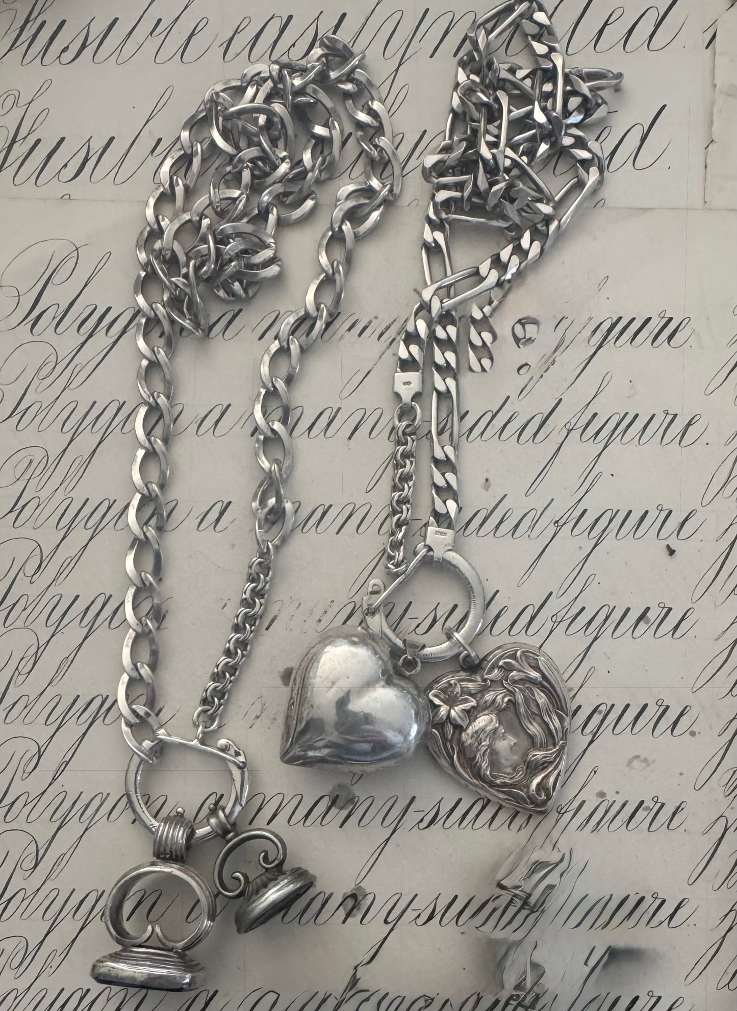 cool vintage Italian sterling Figaro chain with vintage connector #1
