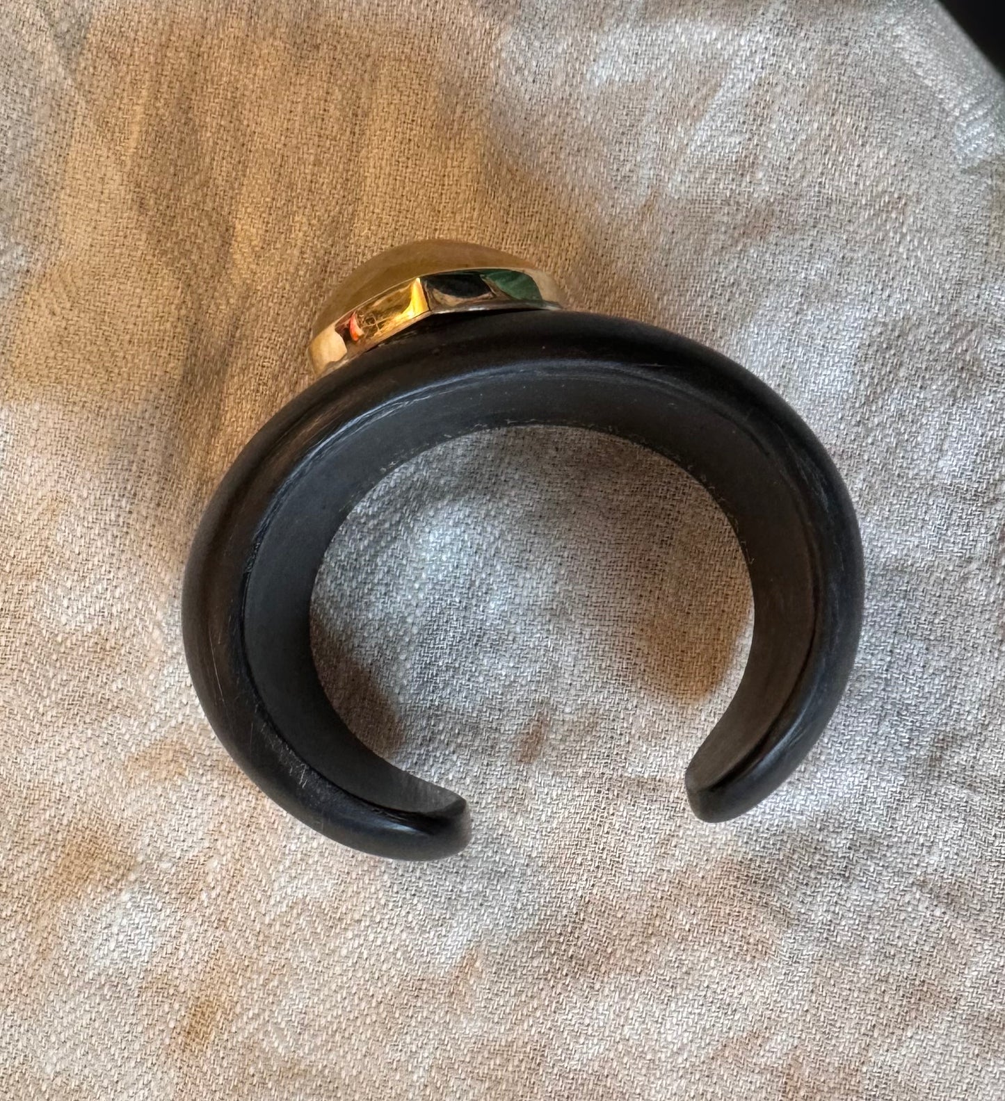 Ebony Colored Resin Cuff with Huge Citrine Cabochon