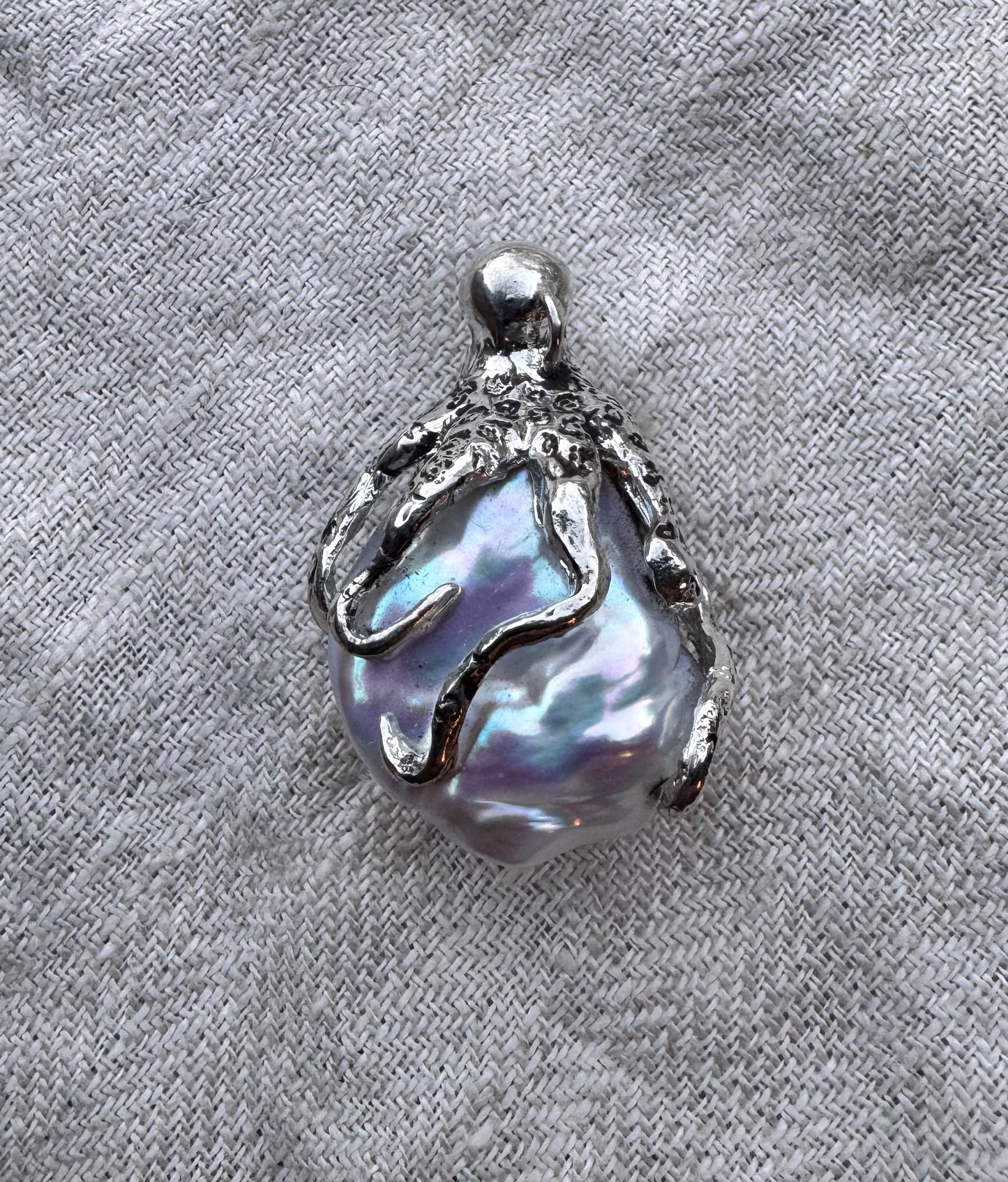 SILVER Octopus and Giant Pearl Pendant