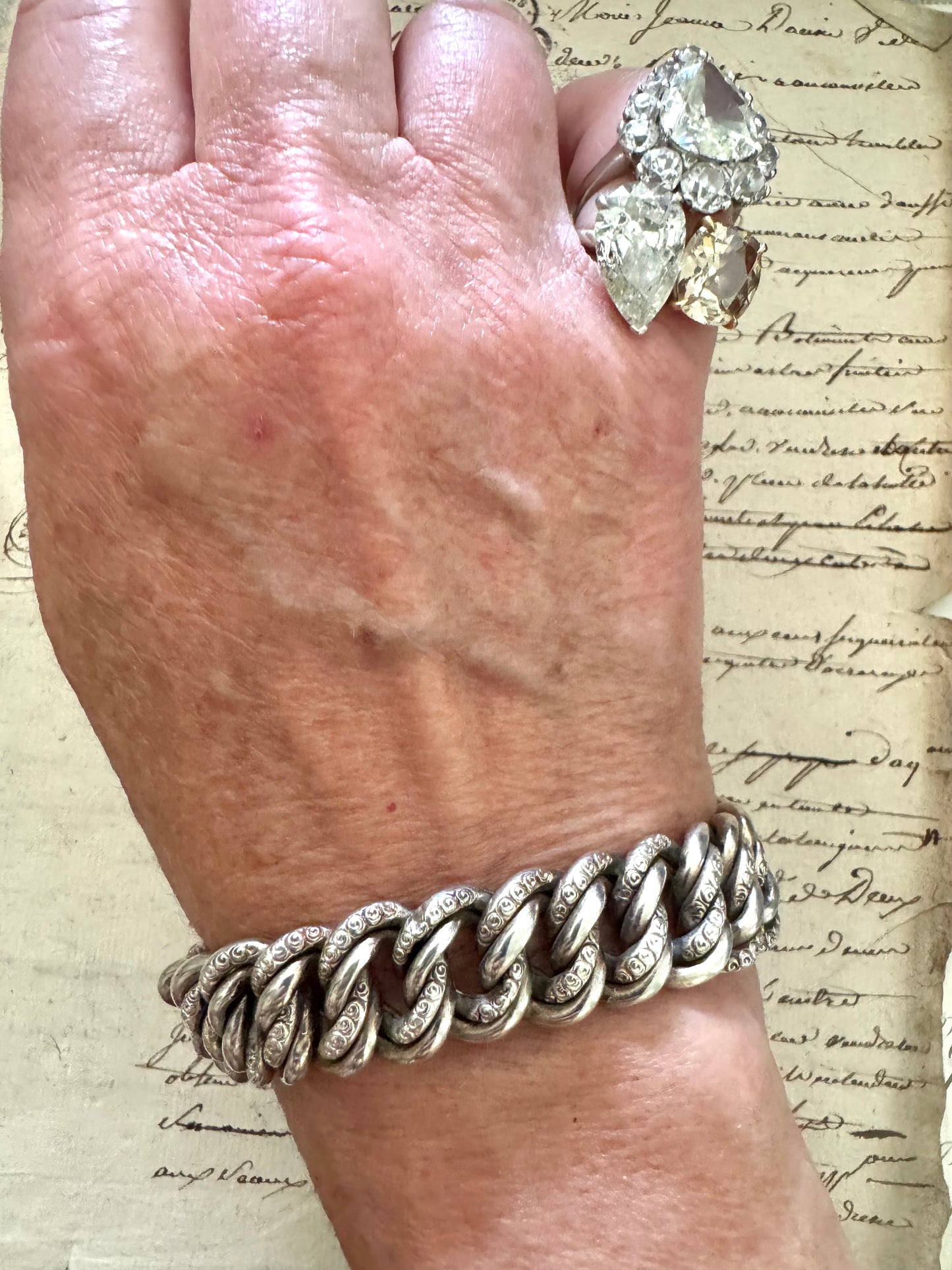 Engraved Vintage French Double Link Bracelet