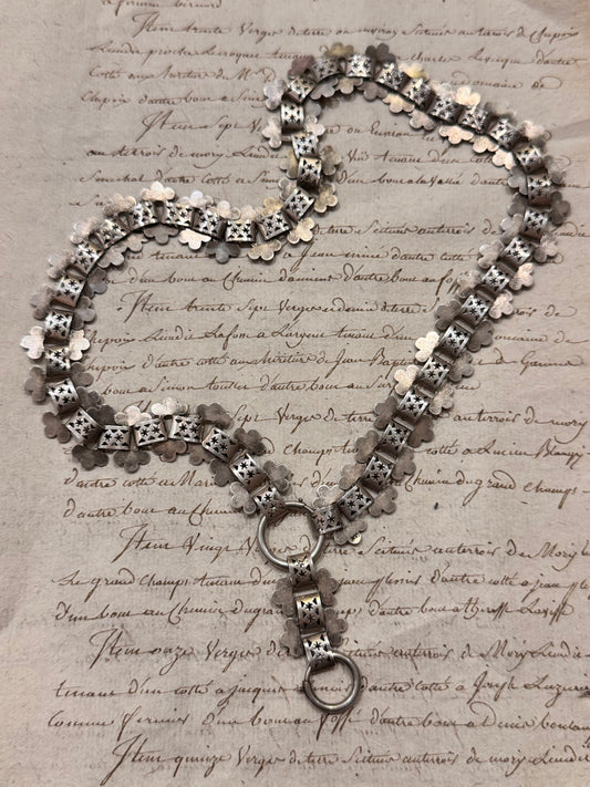 Gorgeous Victorian Silver Book Chain with Engraving and Stars