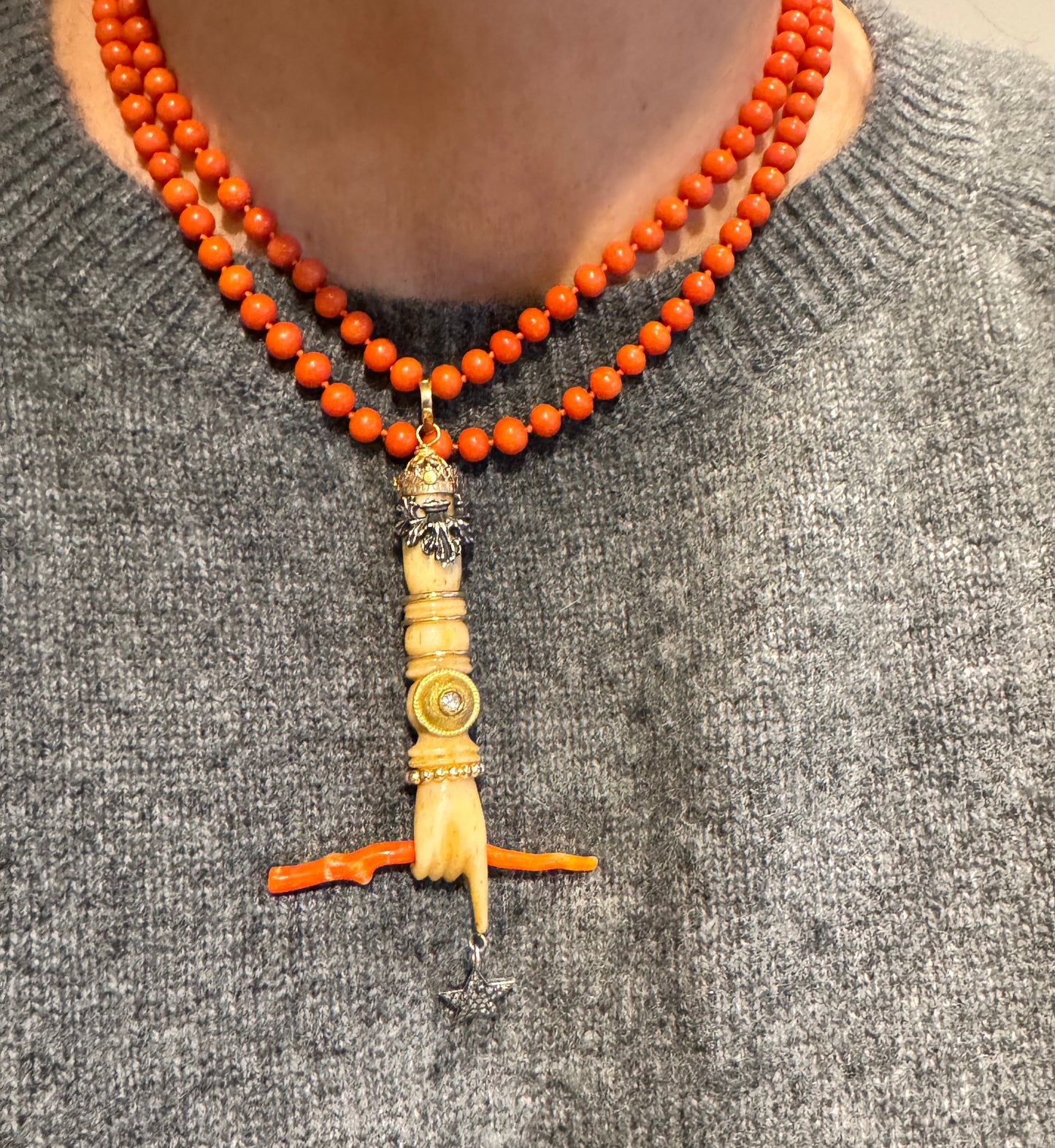 Extra Long Strand of Superior Quality Italian Coral Beads