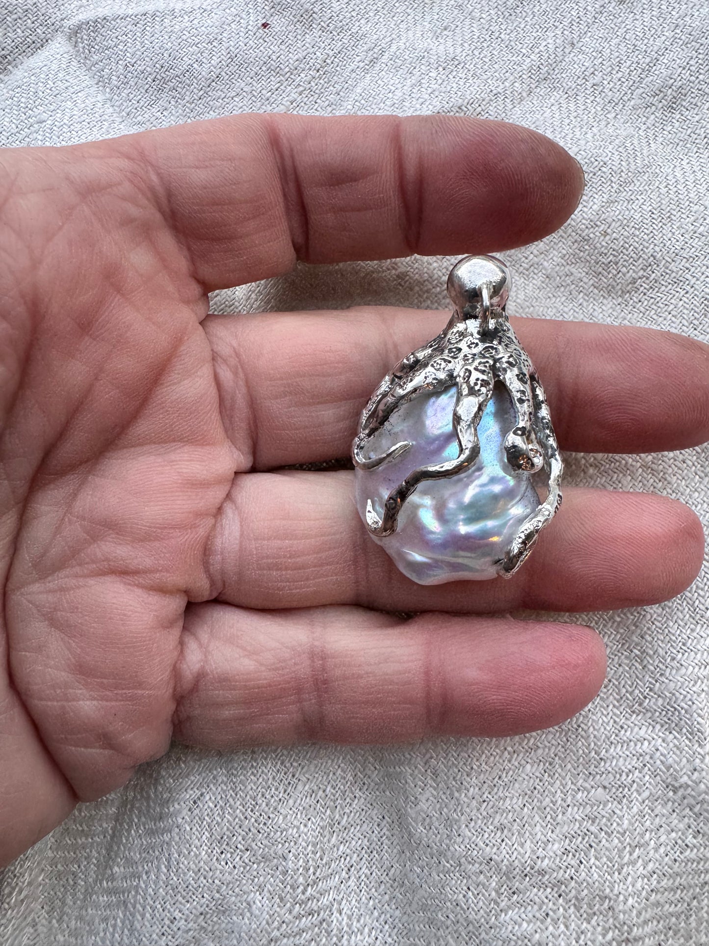 SILVER Octopus and Giant Pearl Pendant